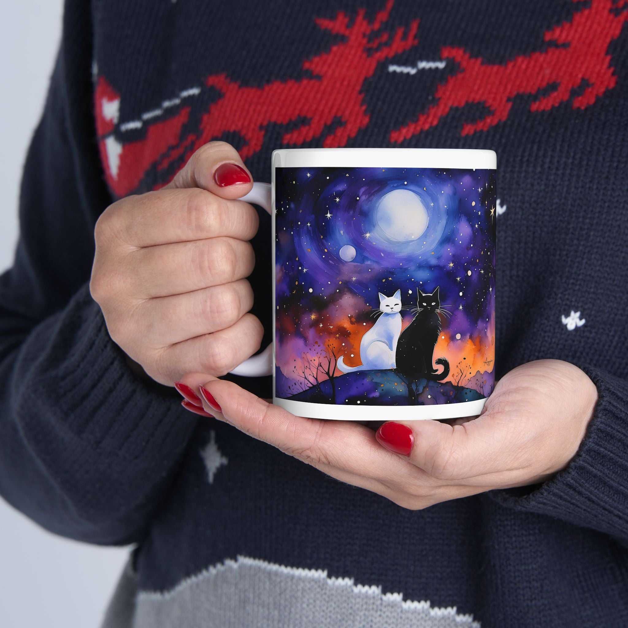 Coffee Mug - Cats Under A Starry Night Sky 11oz 15oz