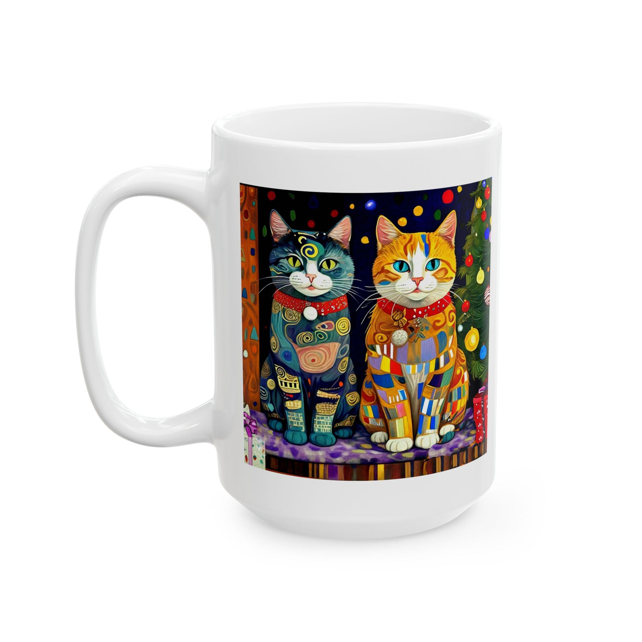 Mug - Colorful Christmas Cats Xmas Tree Klimt Style