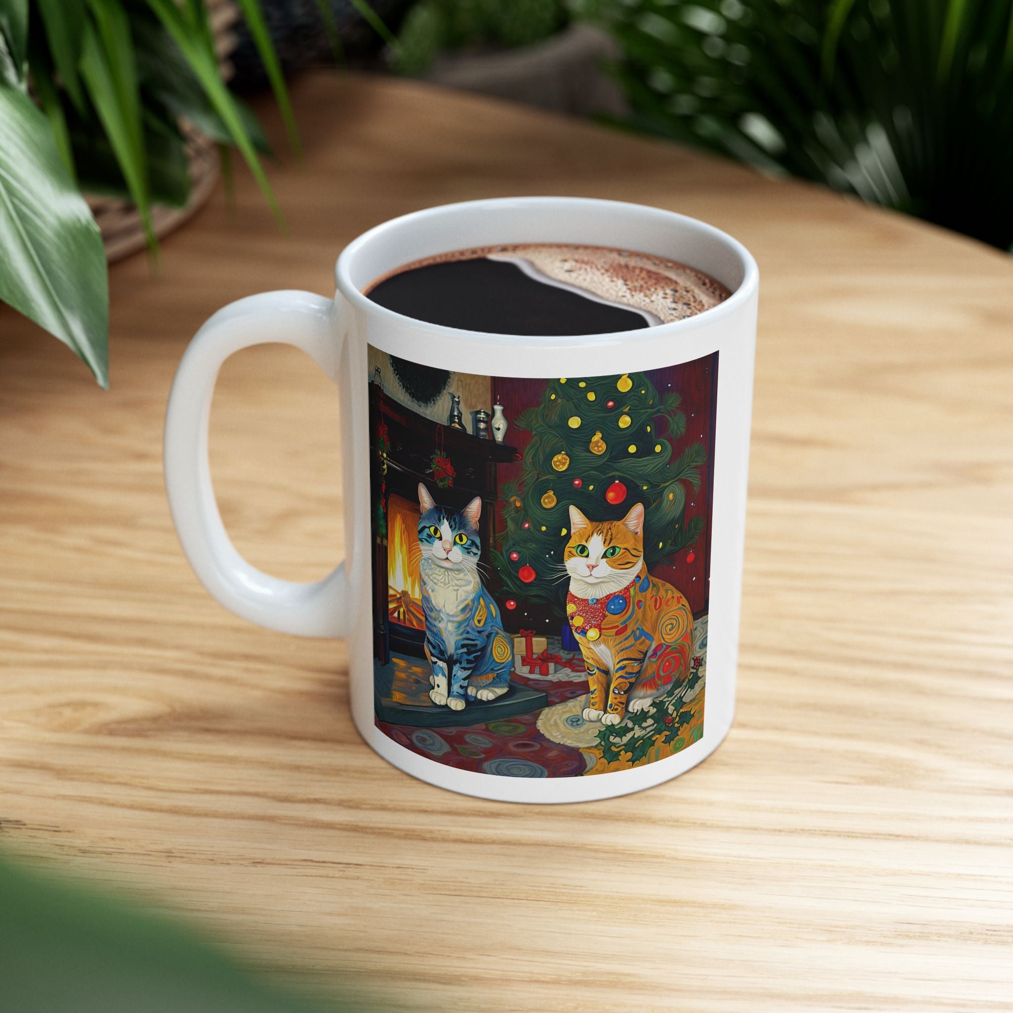 Mug - Colorful Christmas Cats Xmas Tree Yule Fire Klimt Style
