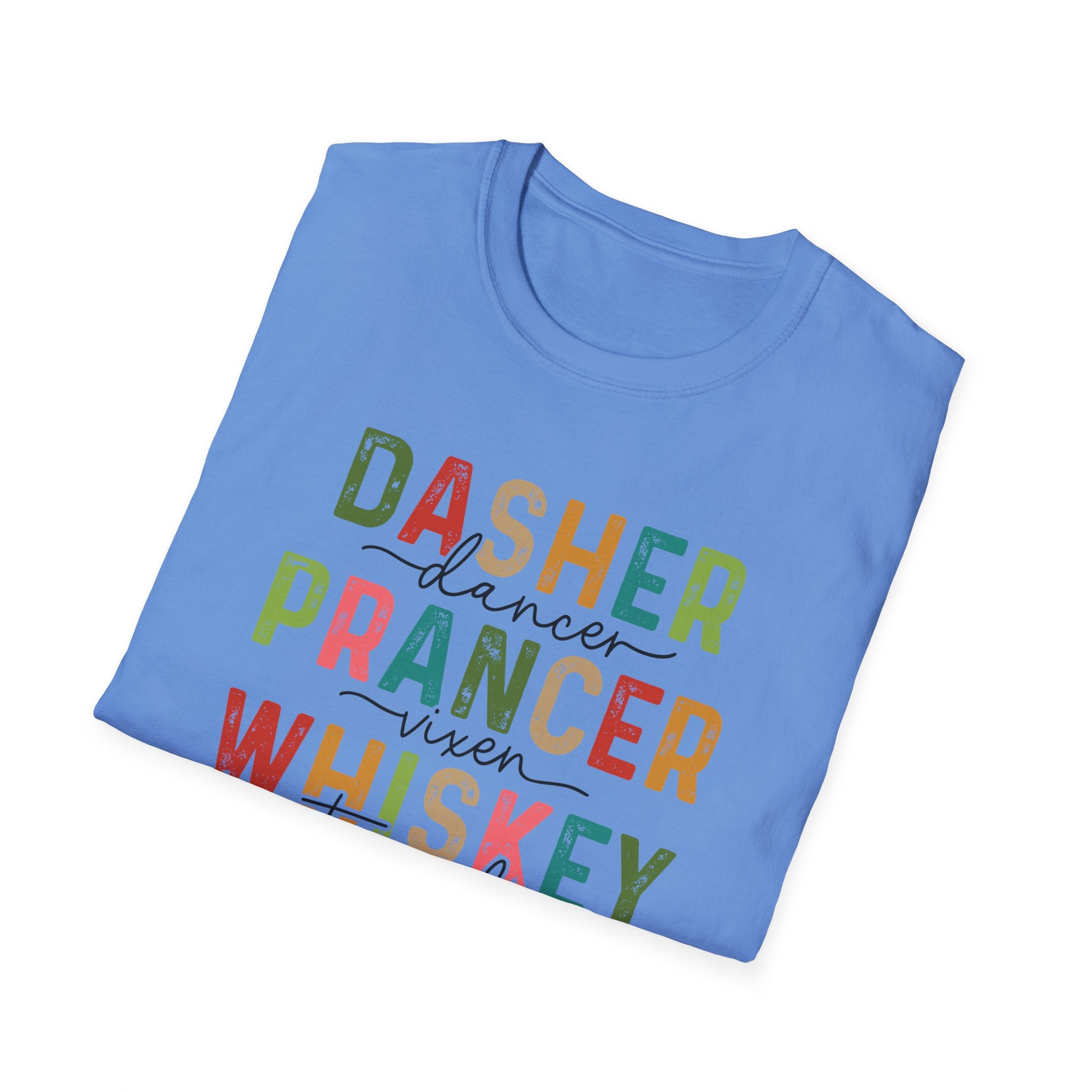 Holiday Reindeer Alcohol Unisex T-Shirt - Dasher Dancer Prancer Vixen Whiskey Tequila Vodka Blitzen