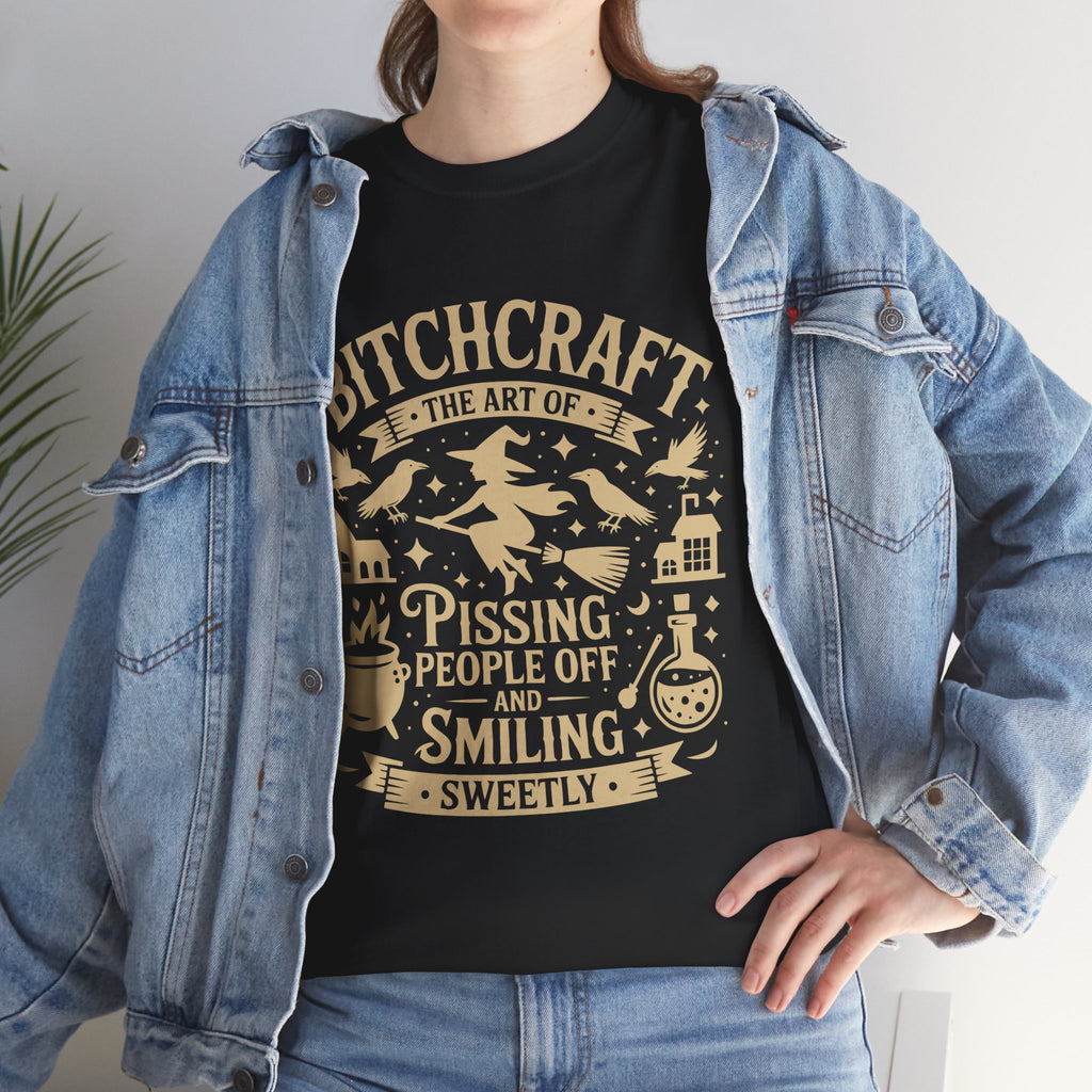 Bitchcraft Unisex Heavy Dark Cotton Tee | Witchy Humor T-shirt, Gift for Witches, Halloween Apparel, Spooky Season Top, Funny Witch Shirt