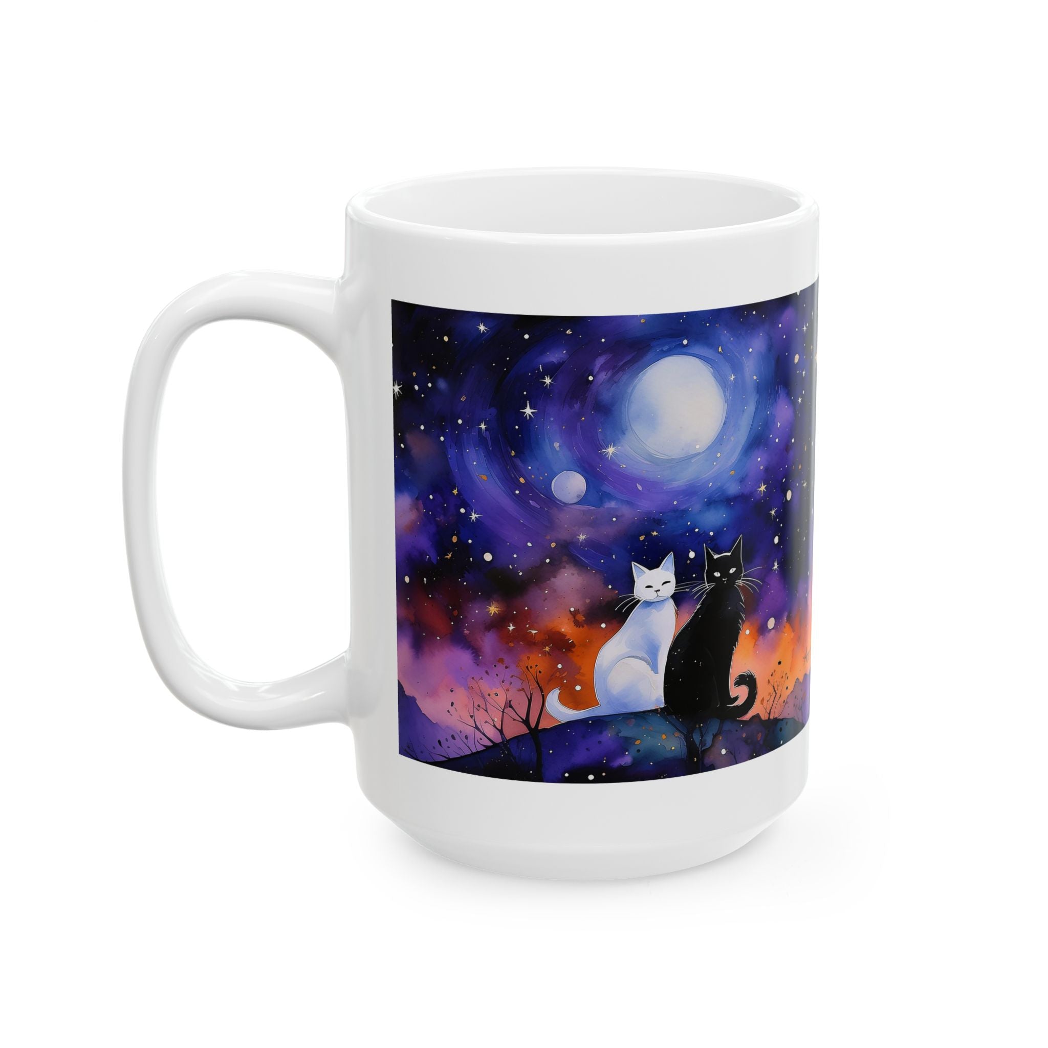 Coffee Mug - Cats Under A Starry Night Sky 11oz 15oz
