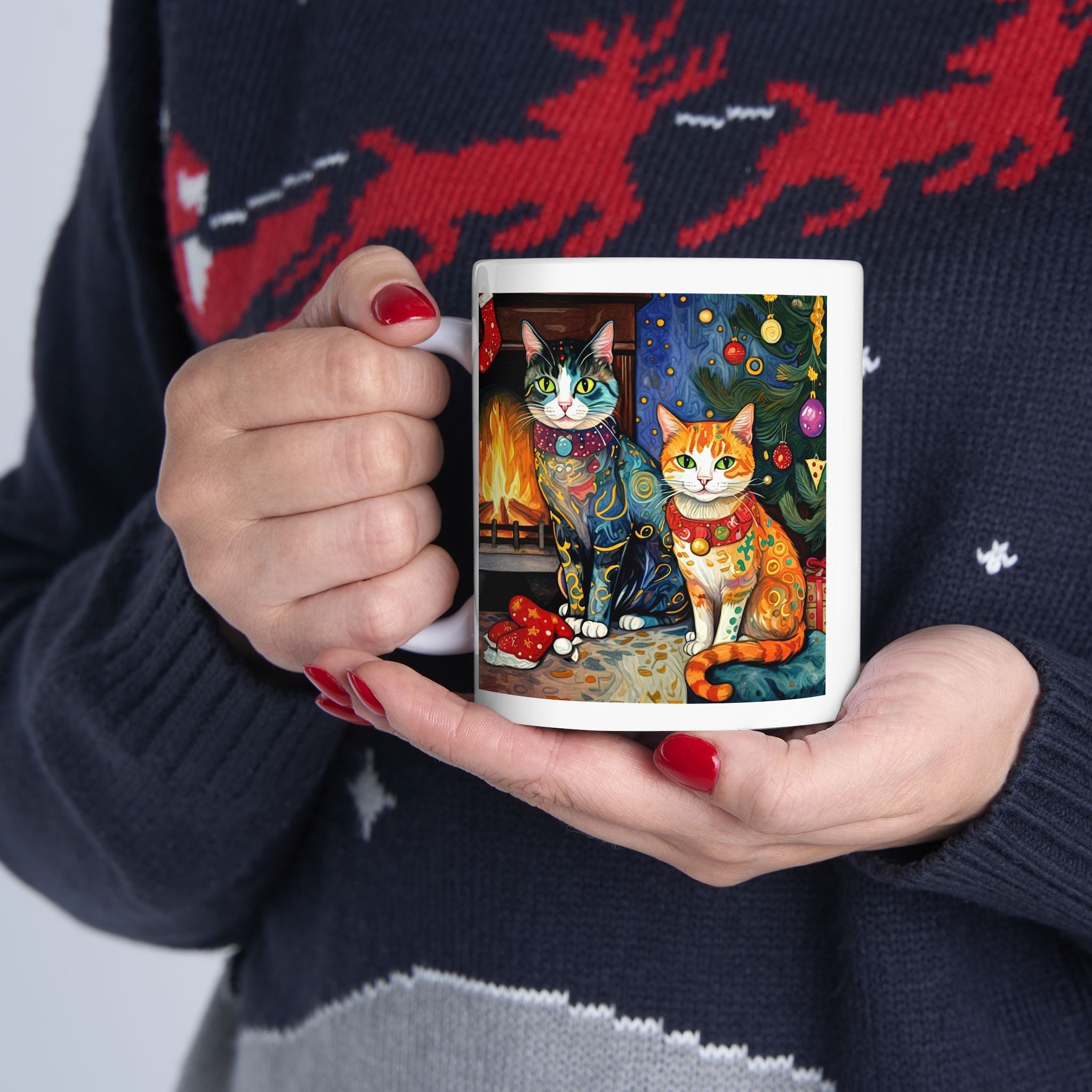 Mug - Colorful Christmas Cats Klimt Style