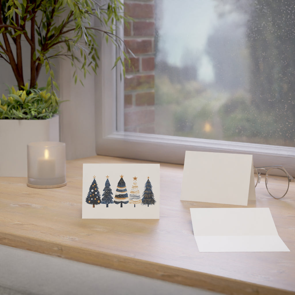 Christmas Greeting Cards - Blue Christmas Trees - 1, 10, 30, 50pcs