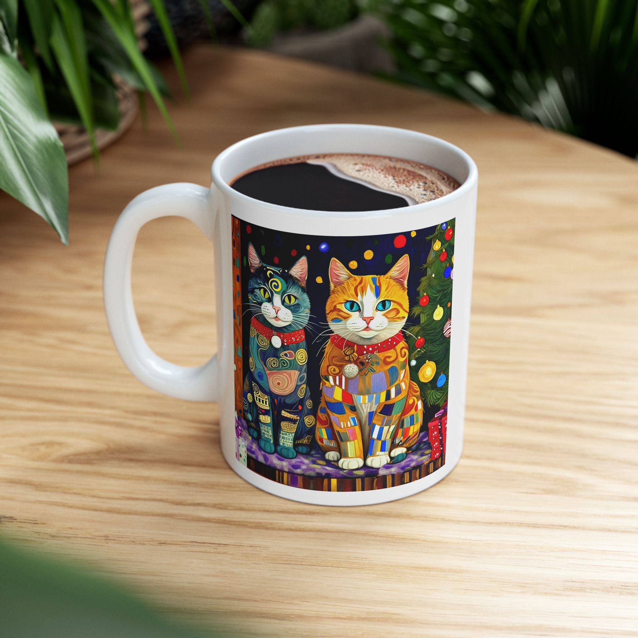Mug - Colorful Christmas Cats Xmas Tree Klimt Style