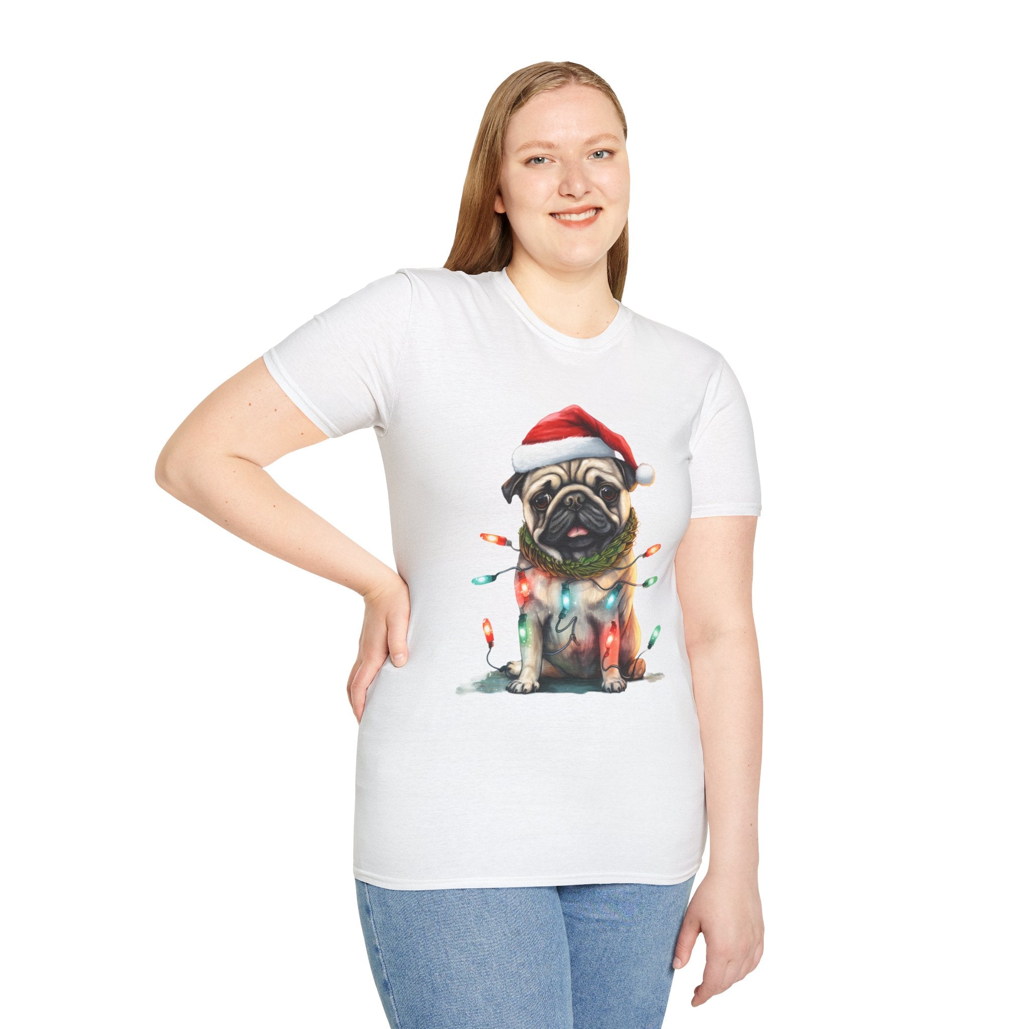 Christmas Pug wearing lights T-Shirt