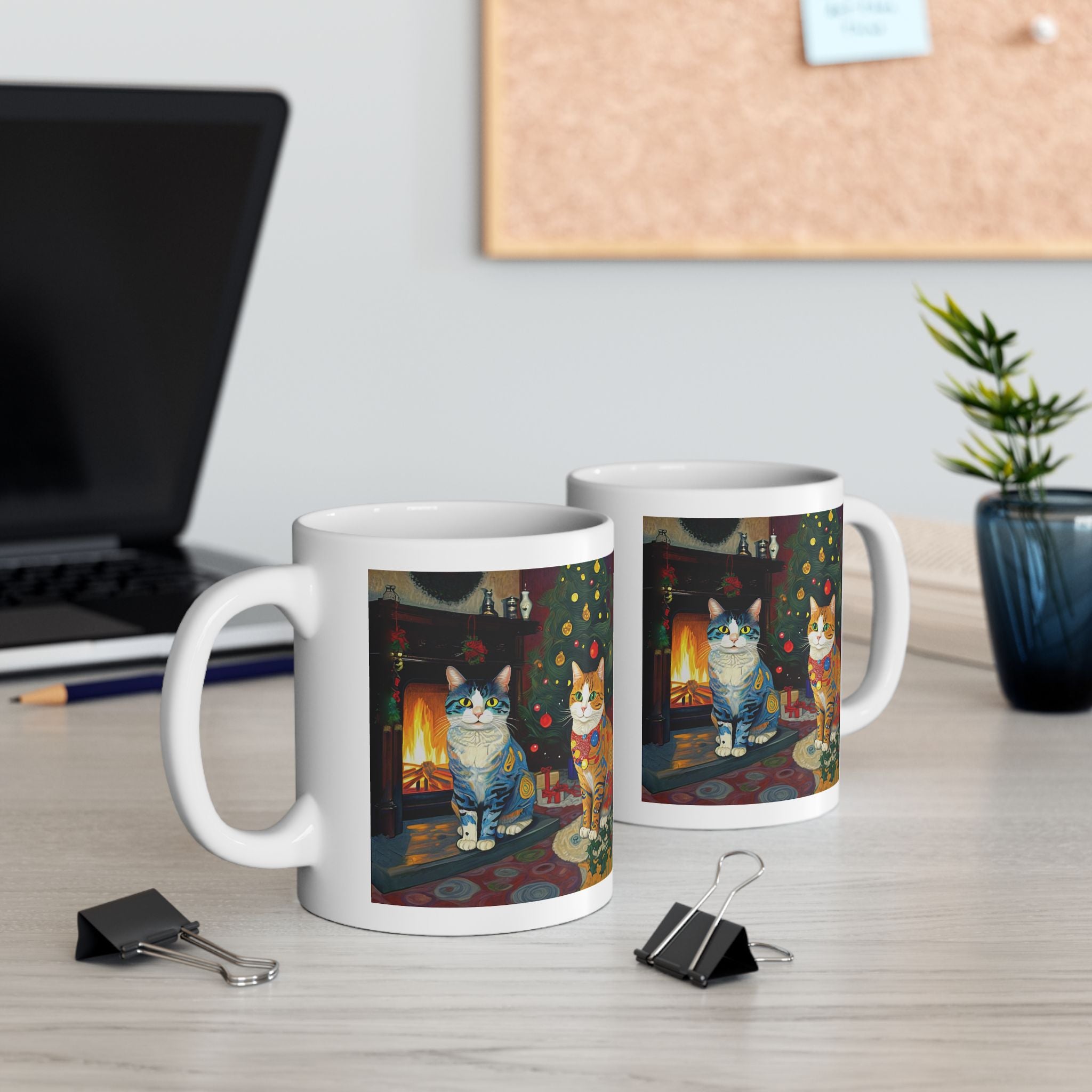 Mug - Colorful Christmas Cats Xmas Tree Yule Fire Klimt Style