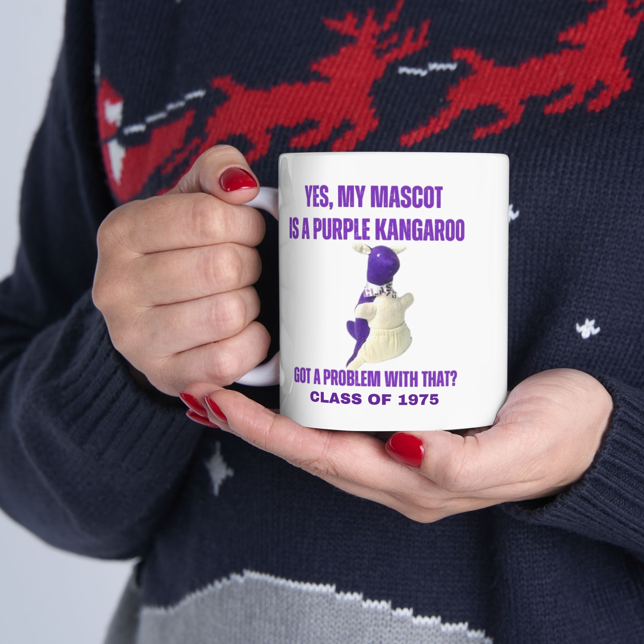 LWHS 1975 Purple Kangaroo Mascot Ceramic Mug – A Fun, Quirky Tribute to Your KANGS Spirit! Fun Gift for Friends, Humor Mug, Unique Coffee Cup for Celebrations, Quirky Drinkware, Office Humor