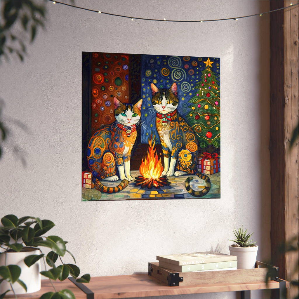 Christmas Cat Campfire Art Poster