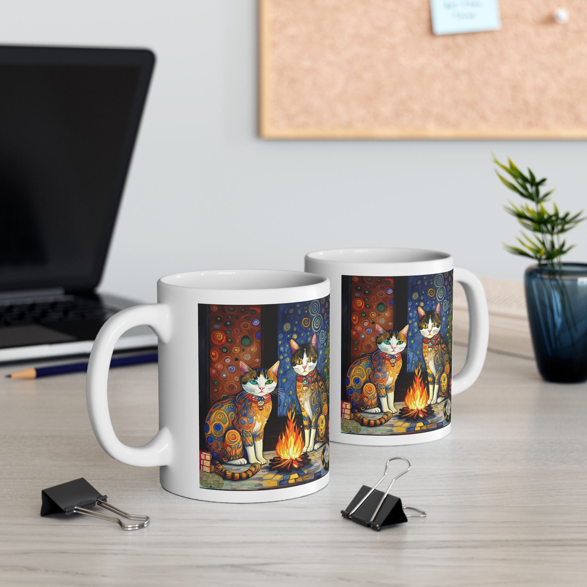 Mug - Colorful Christmas Cats Yule Fire Klimt Style