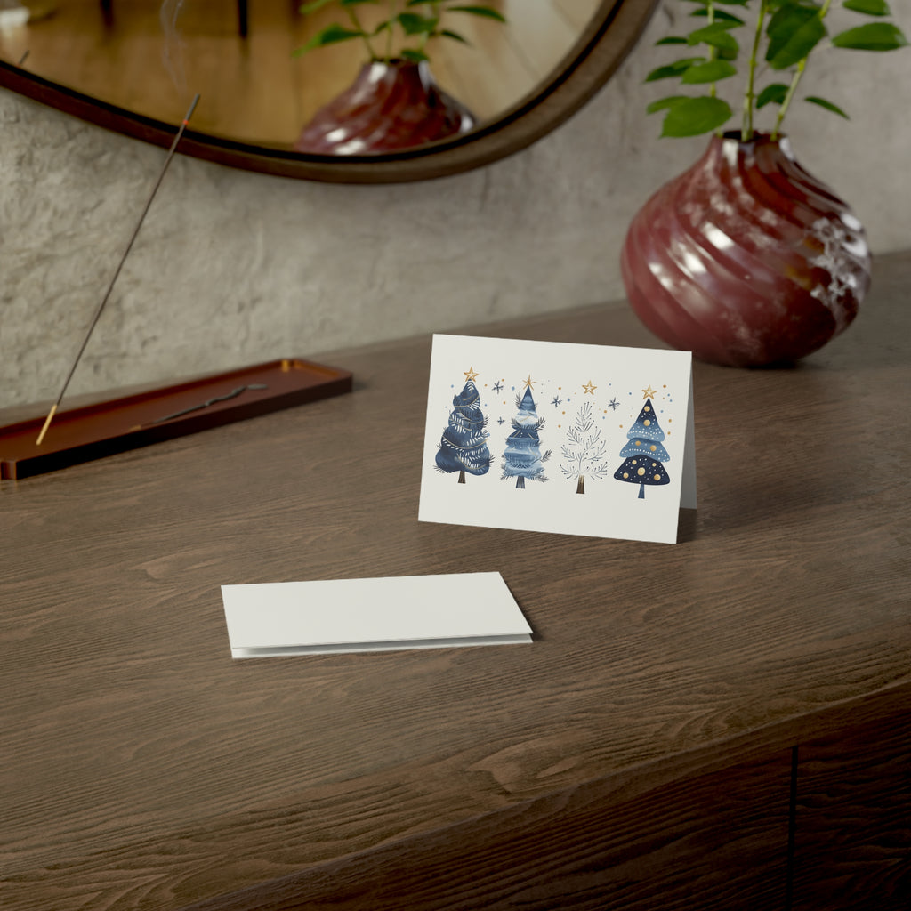 Christmas Greeting Cards (1, 10, 30, 50pcs) - Blue Trees Design