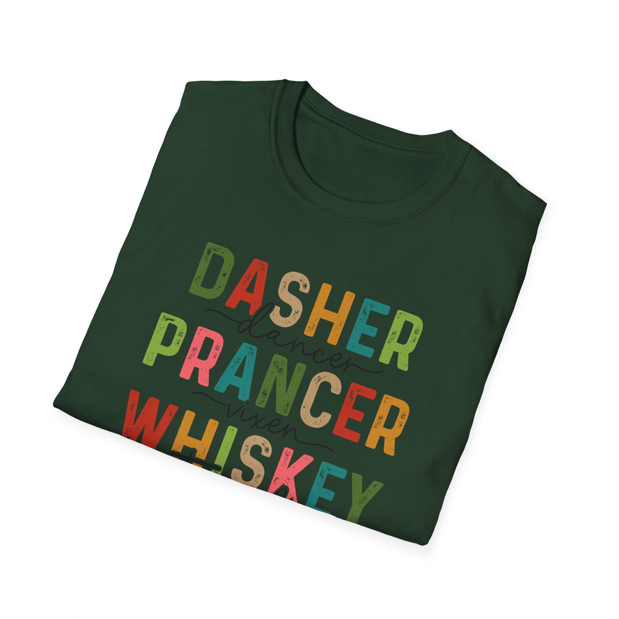 Holiday Reindeer Alcohol Unisex T-Shirt - Dasher Dancer Prancer Vixen Whiskey Tequila Vodka Blitzen