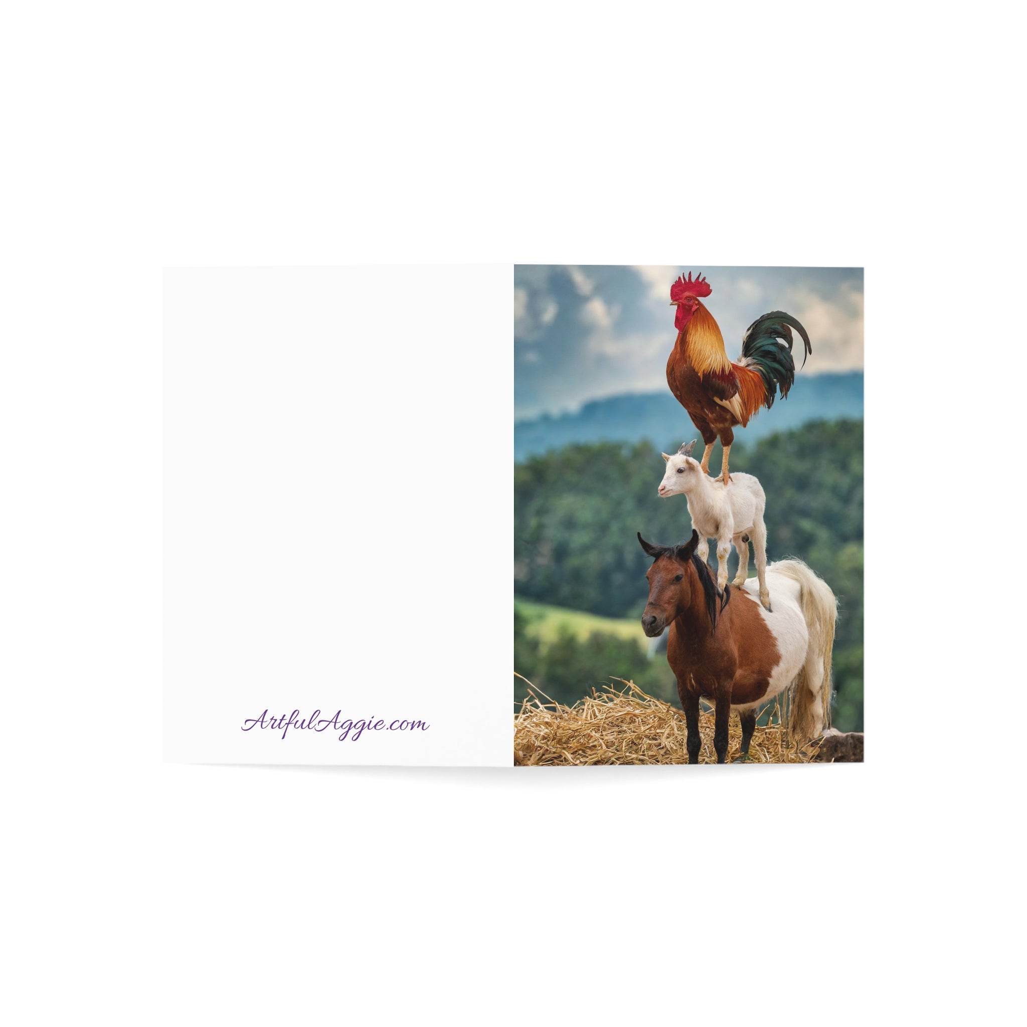 Greeting Card: Funny Rooster Goat Horse Design