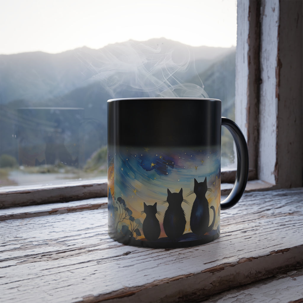 Three Black Cats Magic Mug – Color Changing Starry Night Coffee Cup (11oz)