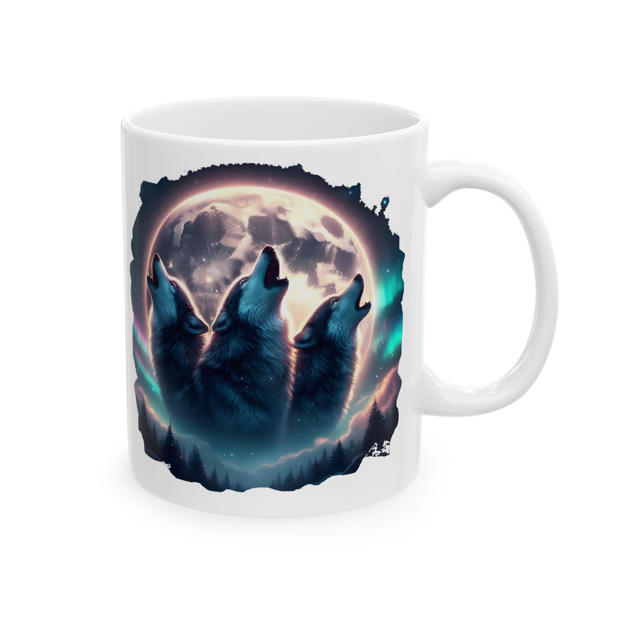 Wolf Howling, Mountains, Moonlight Ceramic Mug (11oz, 15oz)