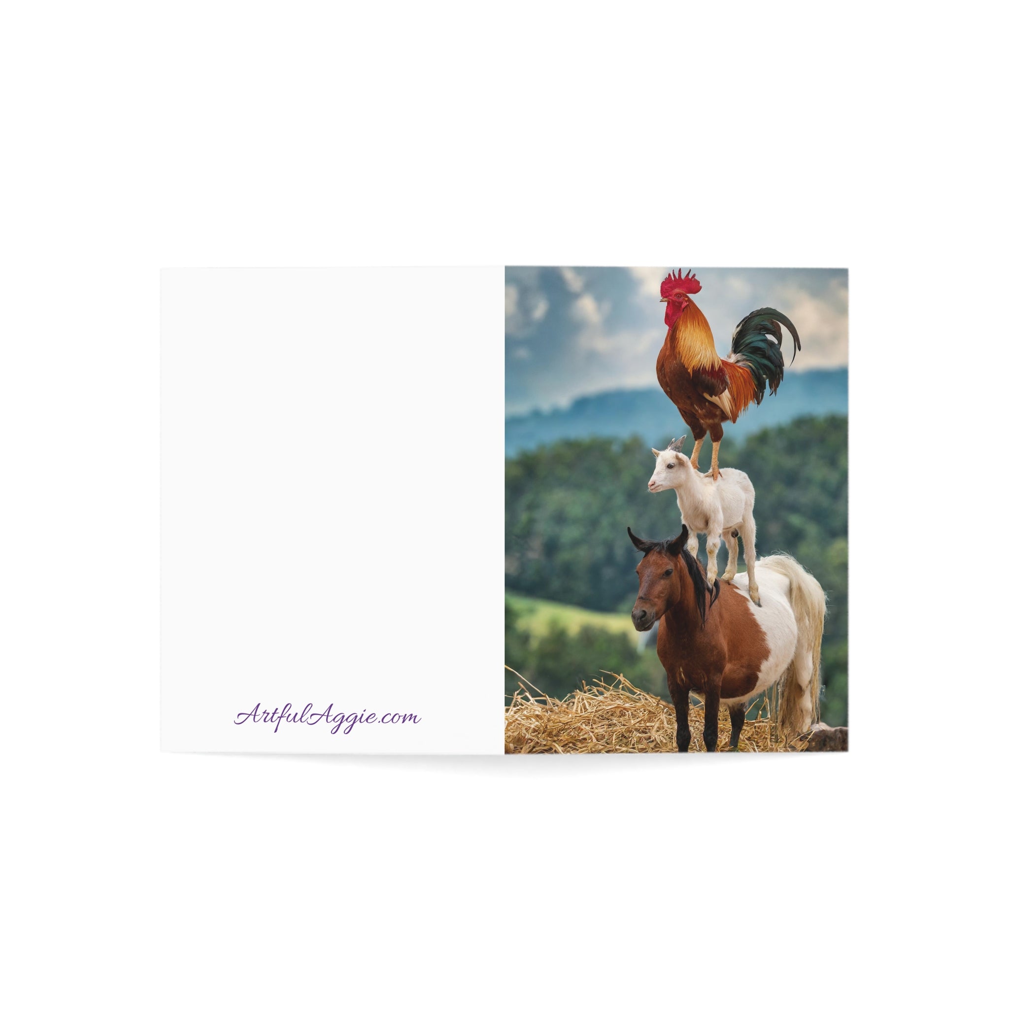 Greeting Card: Funny Rooster Goat Horse Design