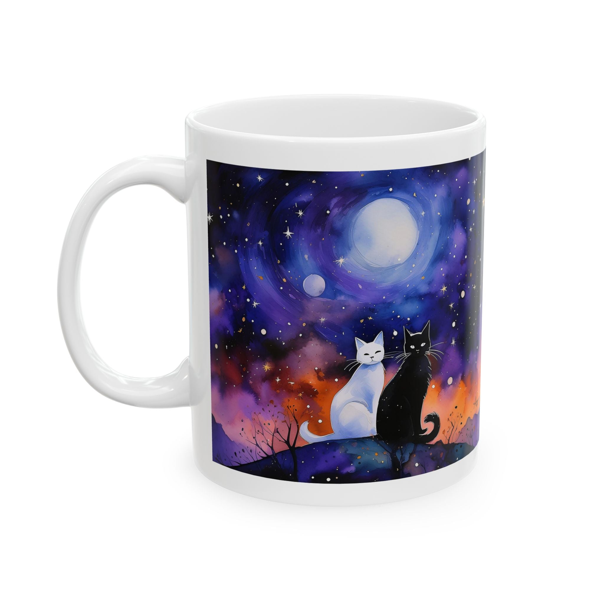 Coffee Mug - Cats Under A Starry Night Sky 11oz 15oz