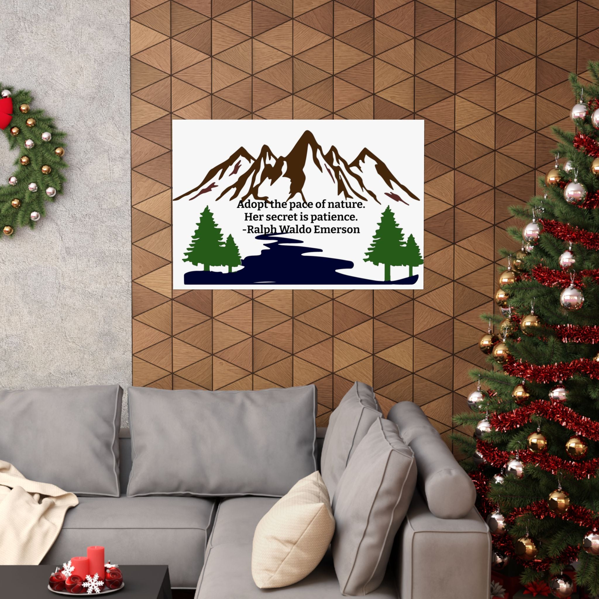 Adopt the Pace of Nature – Ralph Waldo Emerson Quote Wall Art Poster | Minimal Mountain Print | Dorm & Office Inspiration