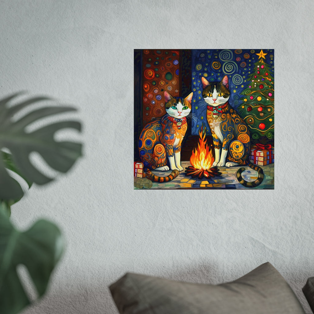 Christmas Cat Campfire Art Poster