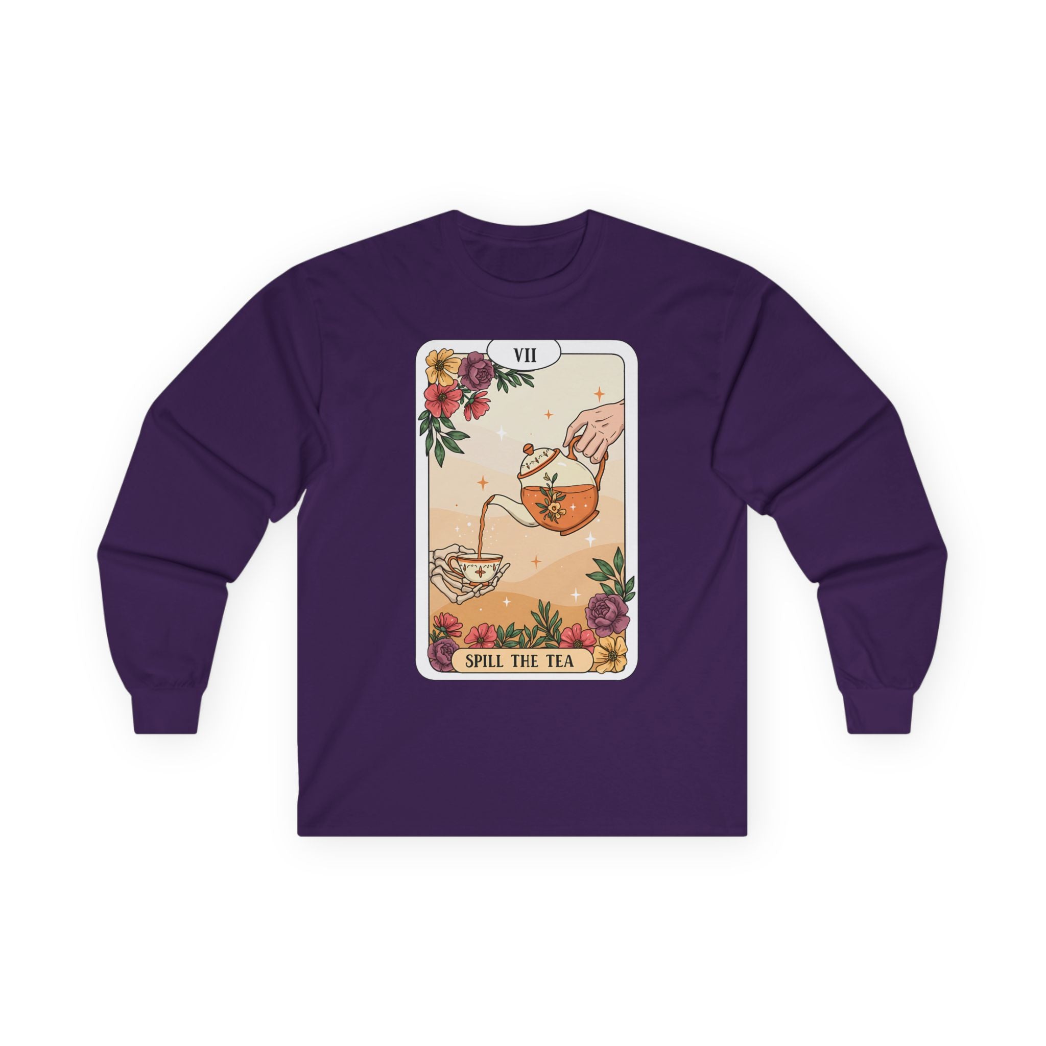 Mystical “Spill the Tea” Tarot Long Sleeve – Witchy Vibe Shirt for Tea Lovers | Funny Spiritual Gift |