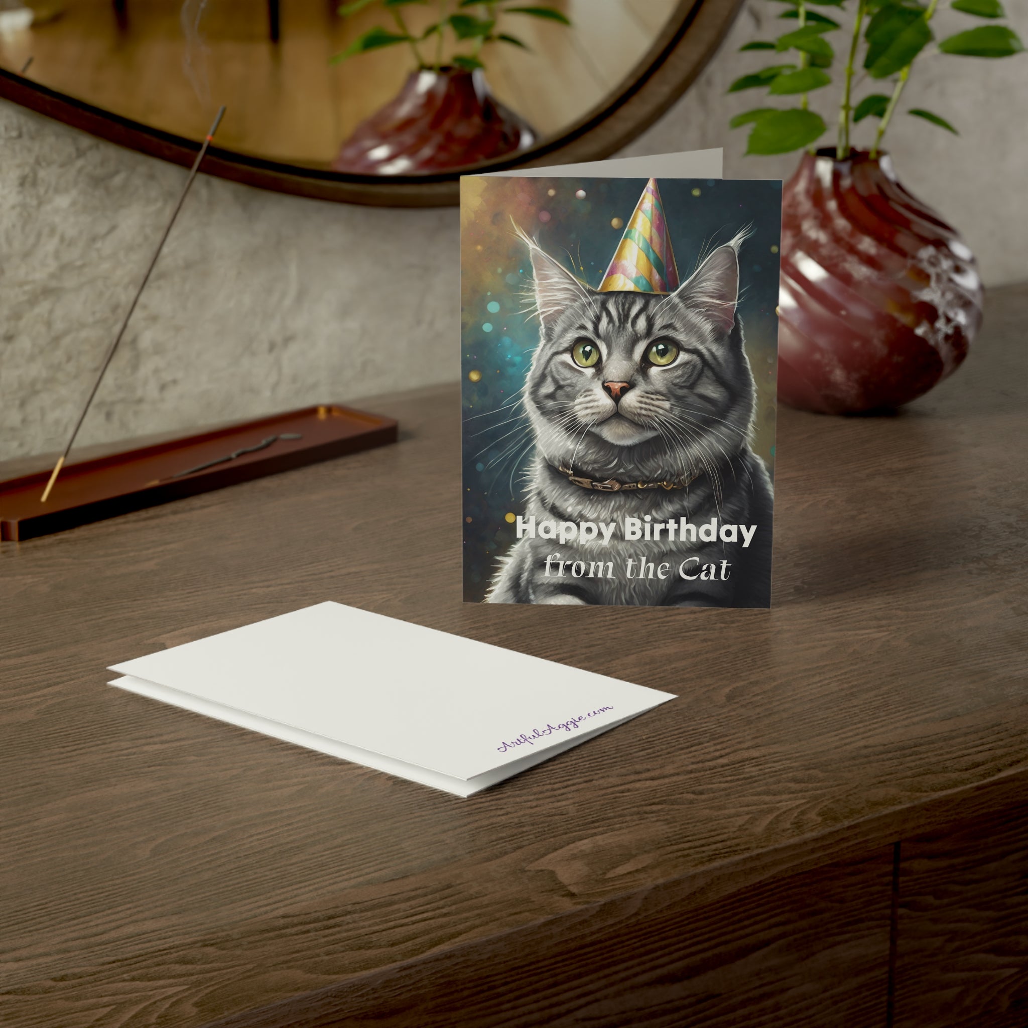 Greeting Card - Funny Happy Birthday Card from the Cat, Silver Tabby