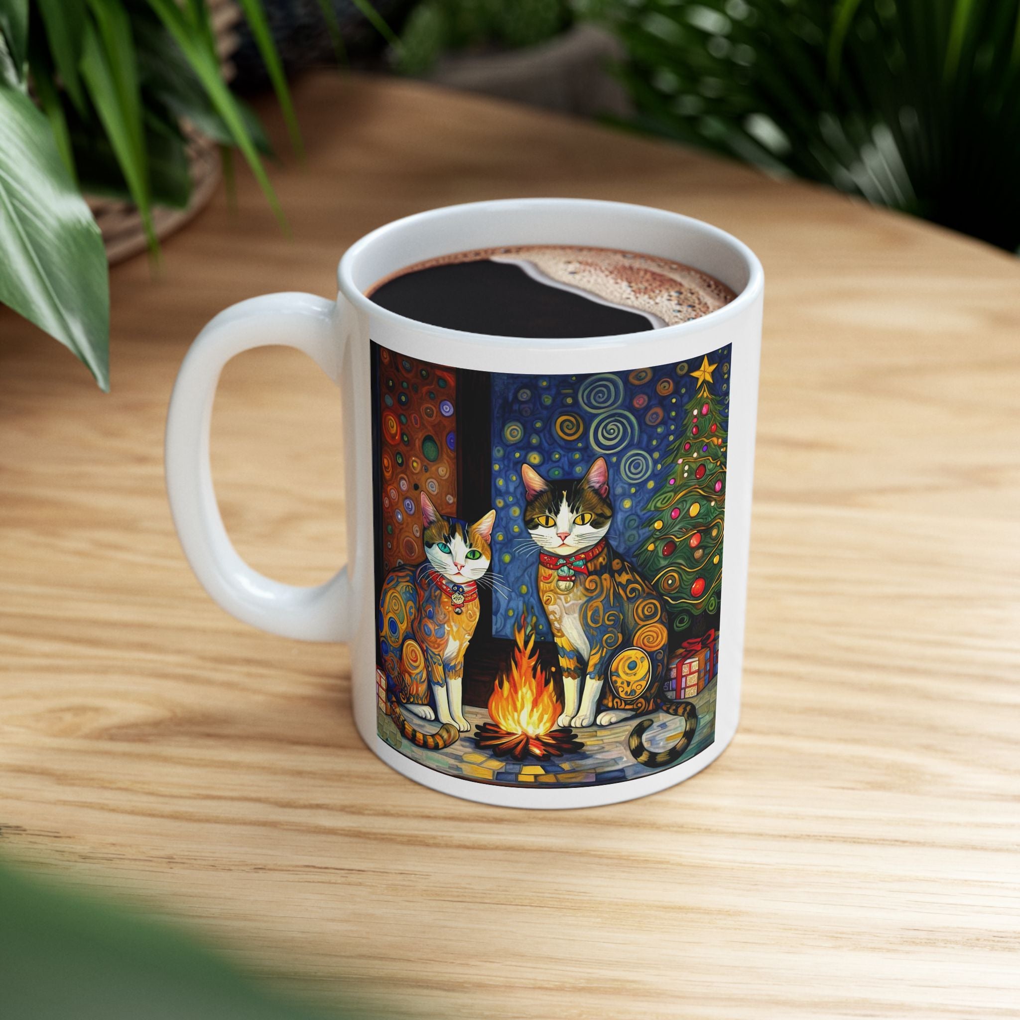 Mug - Colorful Christmas Cats Yule Fire Klimt Style