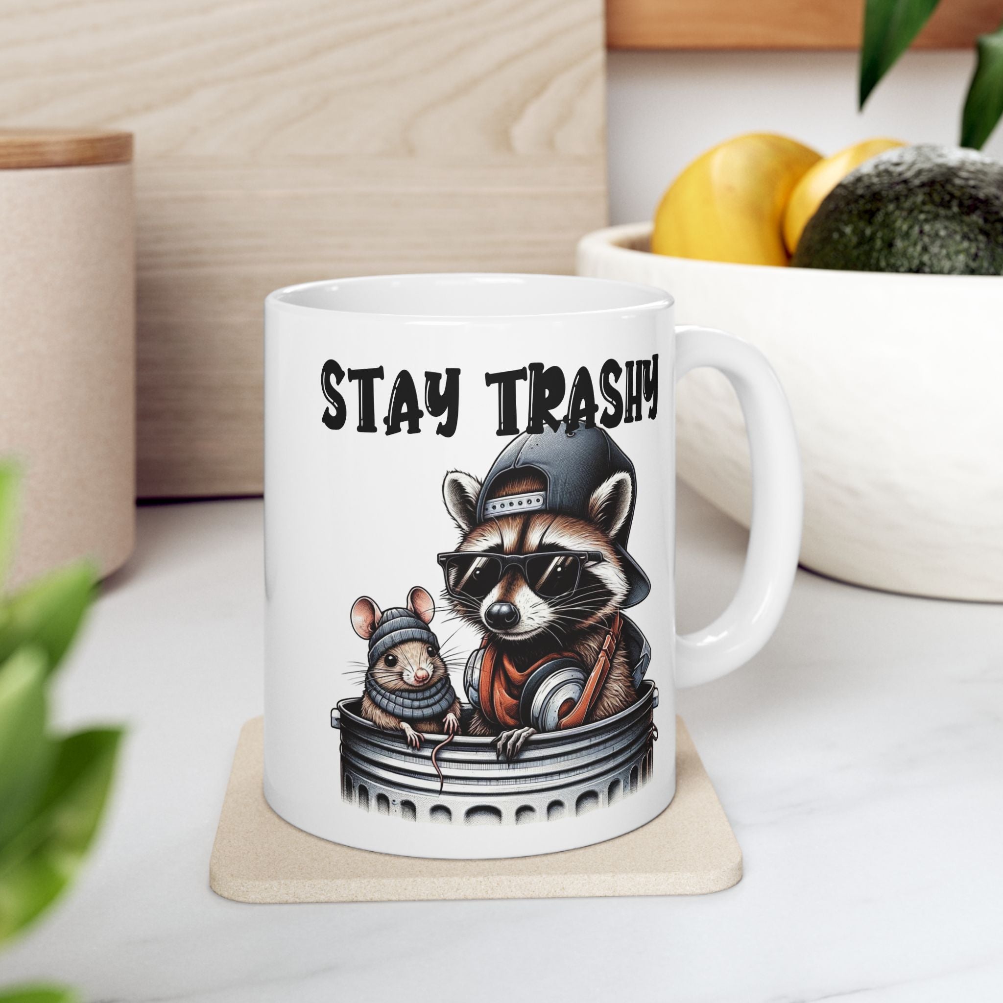 Funny Stay Trashy Racoon Mug (11oz, 15oz) - Perfect Gift for Animal Lovers