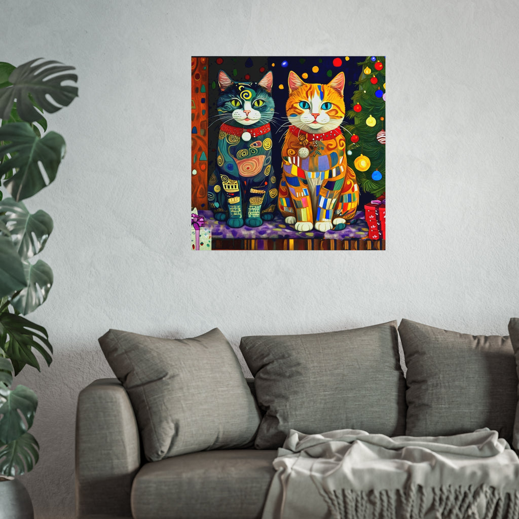 Christmas Cats Colorful Fine Art Poster