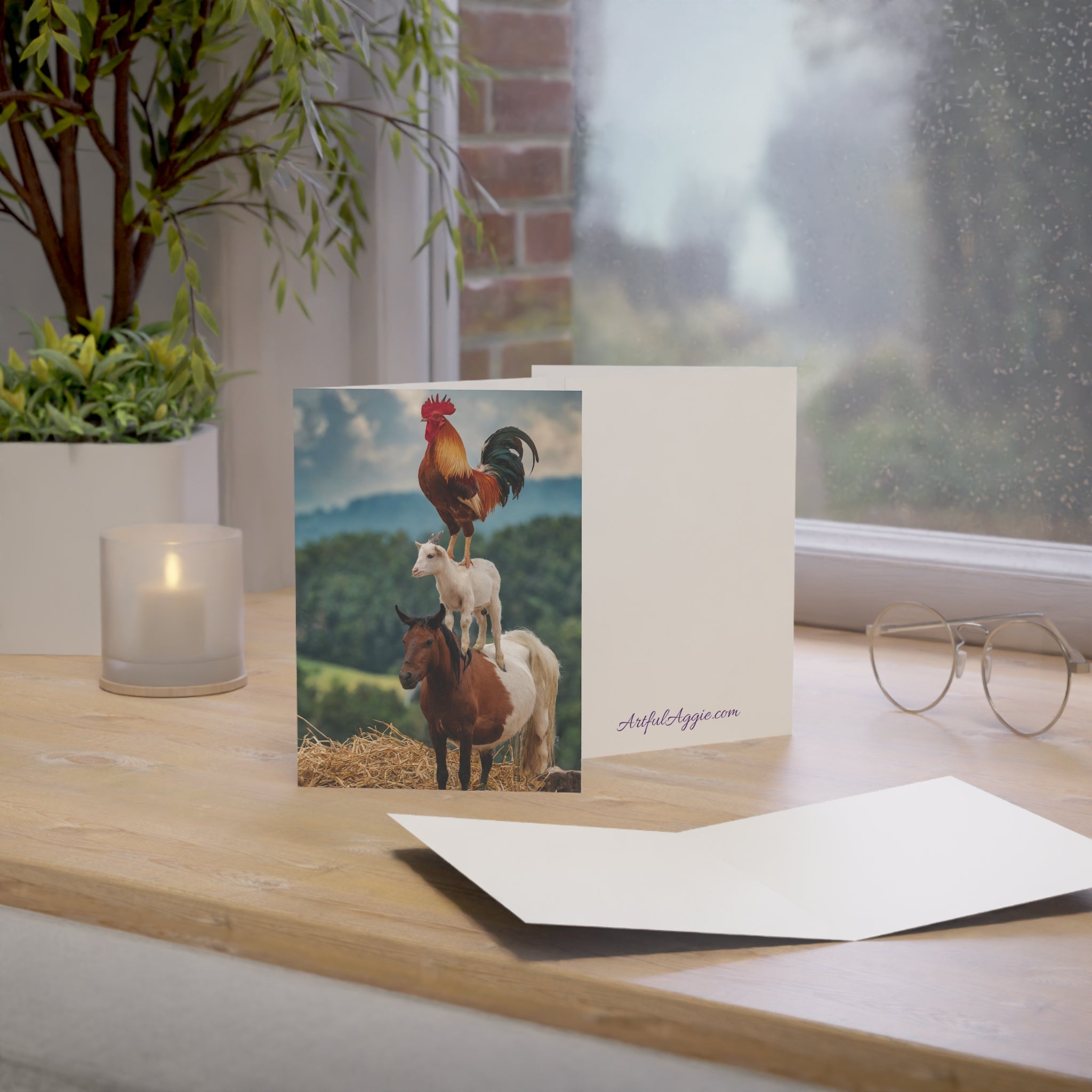 Greeting Card: Funny Rooster Goat Horse Design