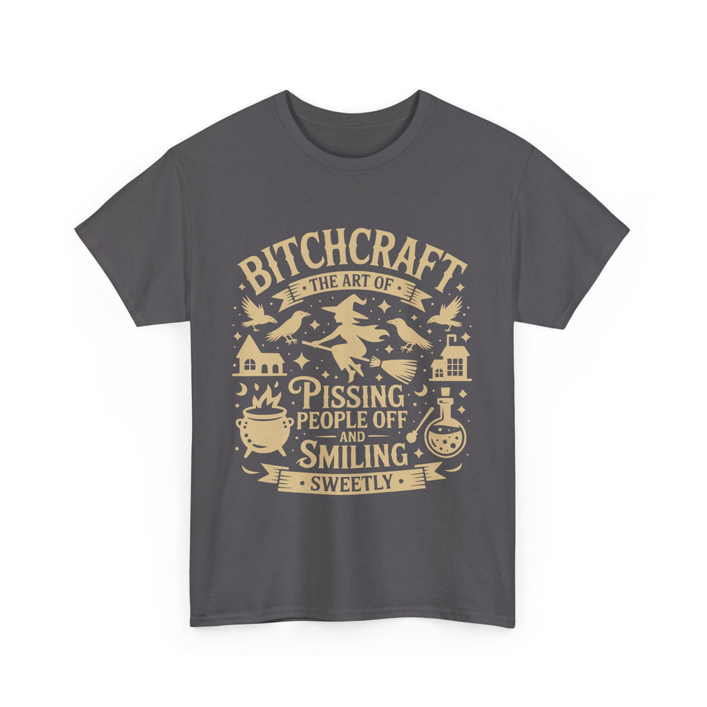 Bitchcraft Unisex Heavy Dark Cotton Tee | Witchy Humor T-shirt, Gift for Witches, Halloween Apparel, Spooky Season Top, Funny Witch Shirt