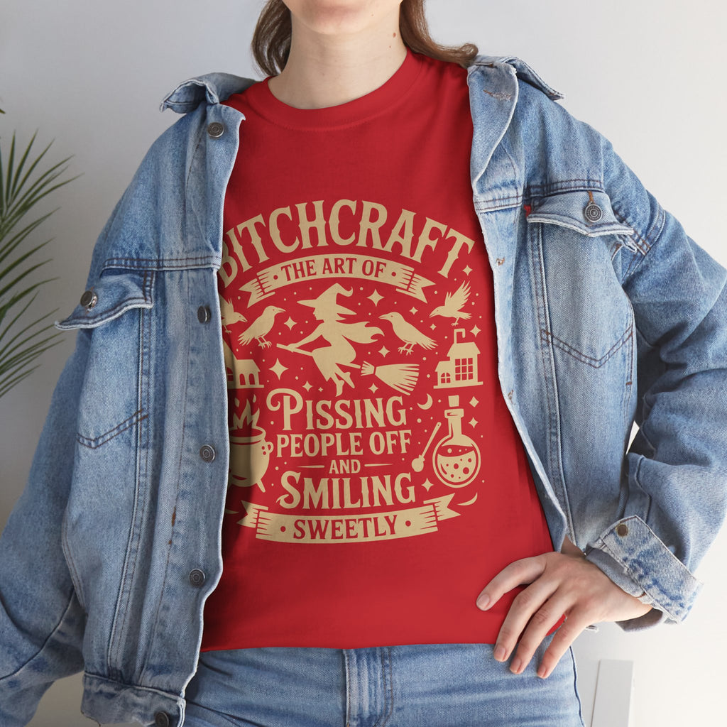 Bitchcraft Unisex Heavy Dark Cotton Tee | Witchy Humor T-shirt, Gift for Witches, Halloween Apparel, Spooky Season Top, Funny Witch Shirt