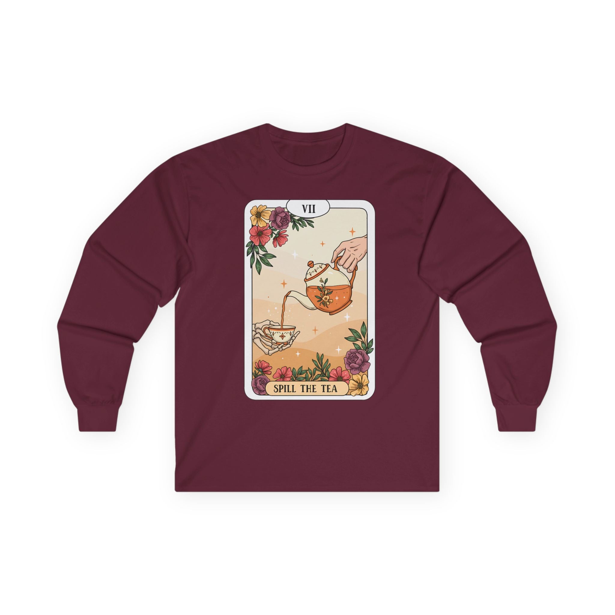 Mystical “Spill the Tea” Tarot Long Sleeve – Witchy Vibe Shirt for Tea Lovers | Funny Spiritual Gift |