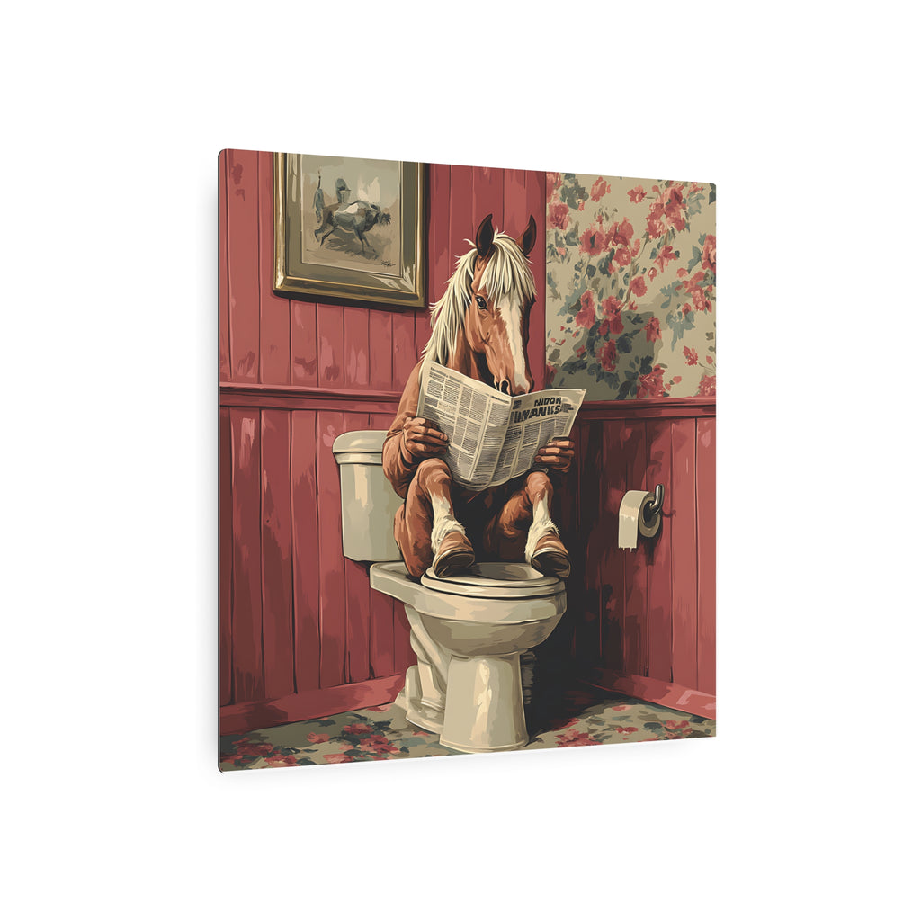 Metal Art Sign - Bathroom Humor Horse Reading Newspaper on the Toilet