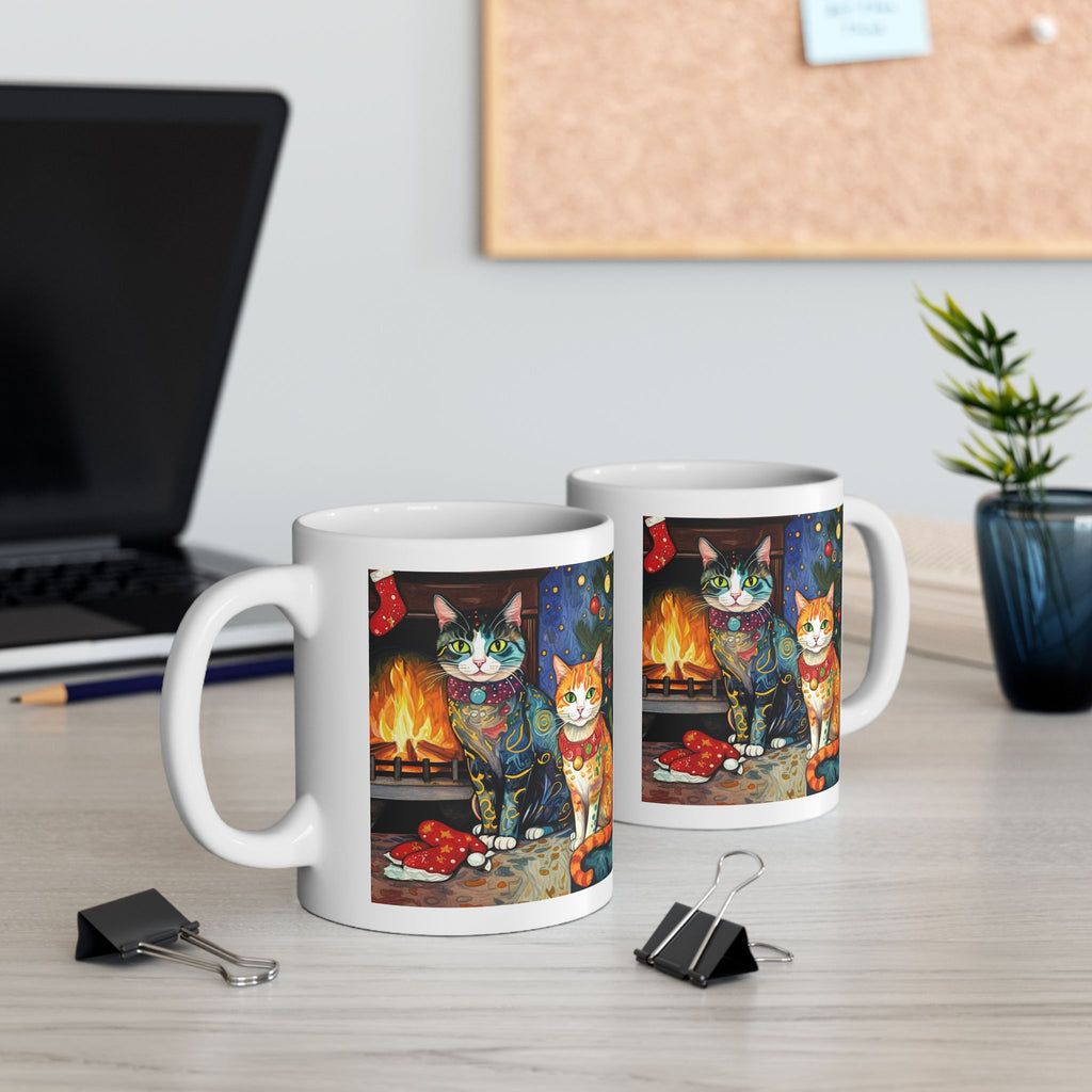 Mug - Colorful Christmas Cats Klimt Style