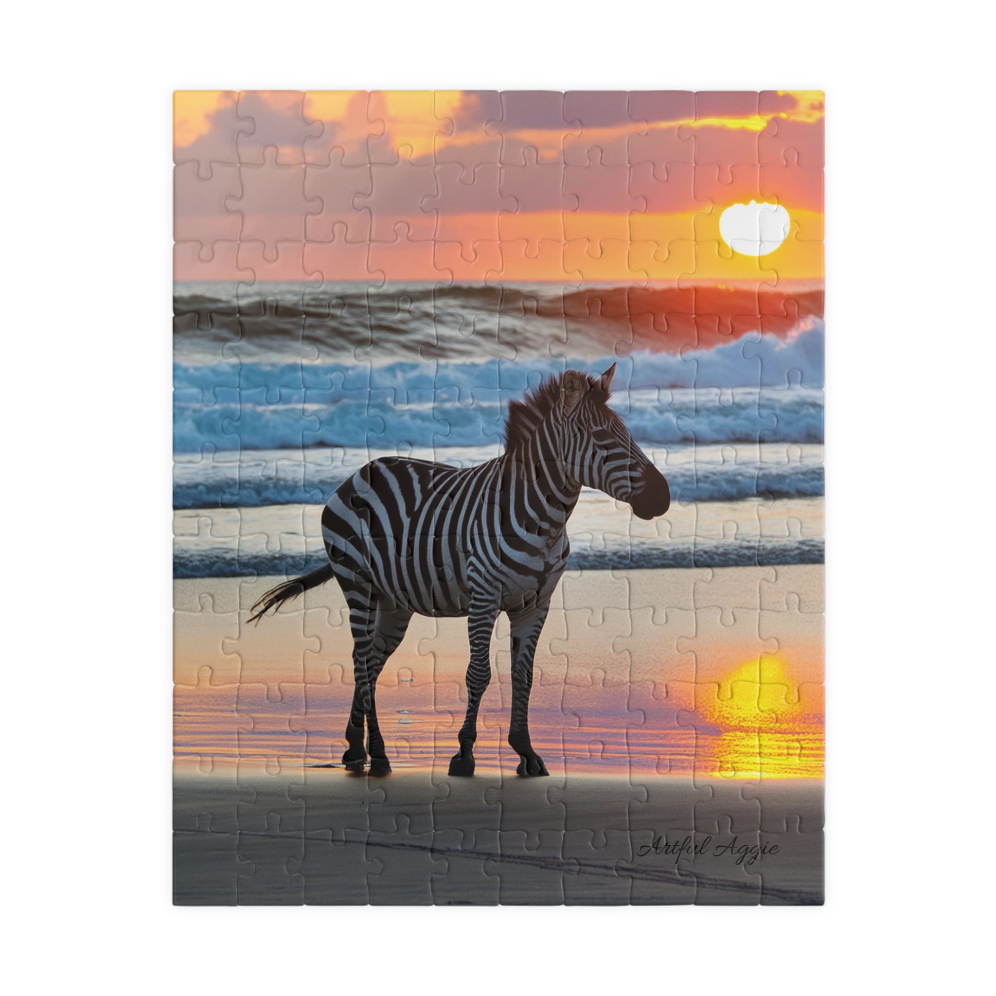 Jigsaw Puzzle - Zebra Walking on the Beach at Sunset Fun Puzzle