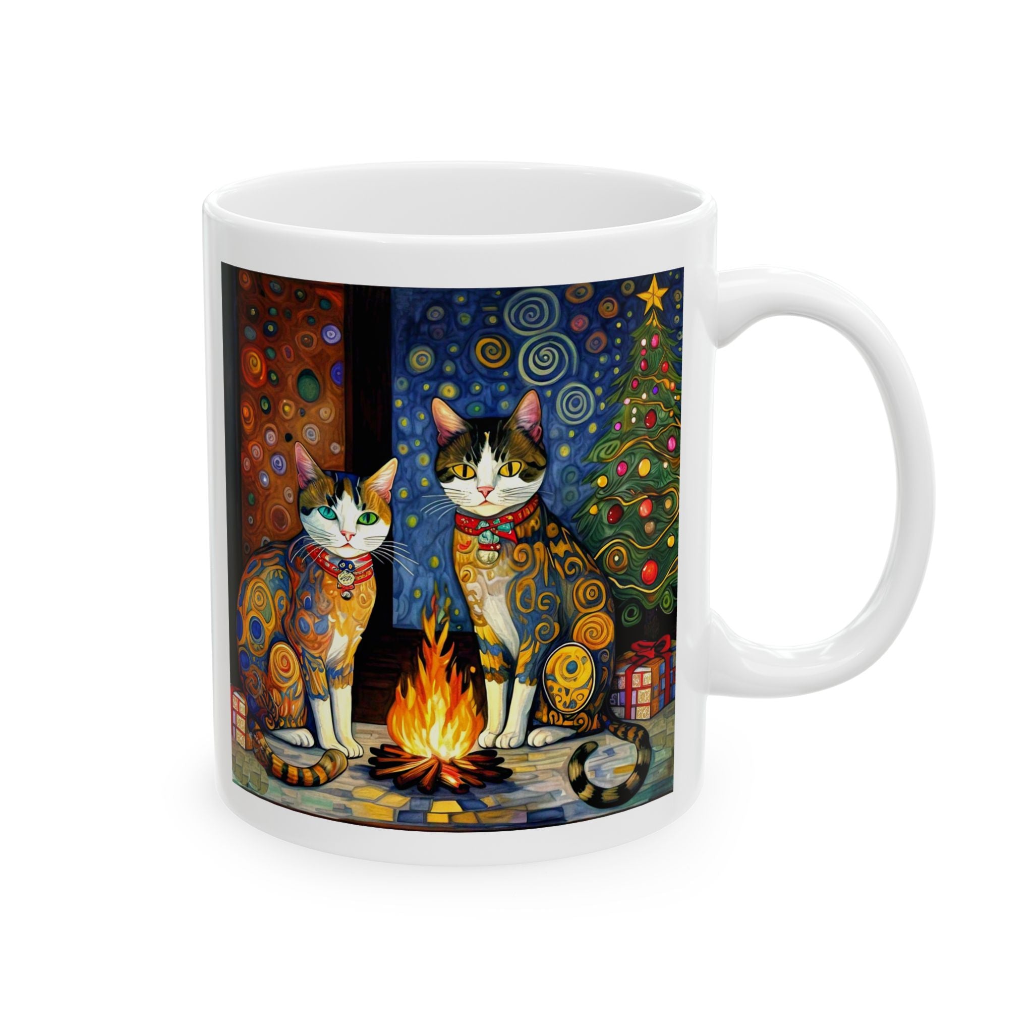 Mug - Colorful Christmas Cats Yule Fire Klimt Style
