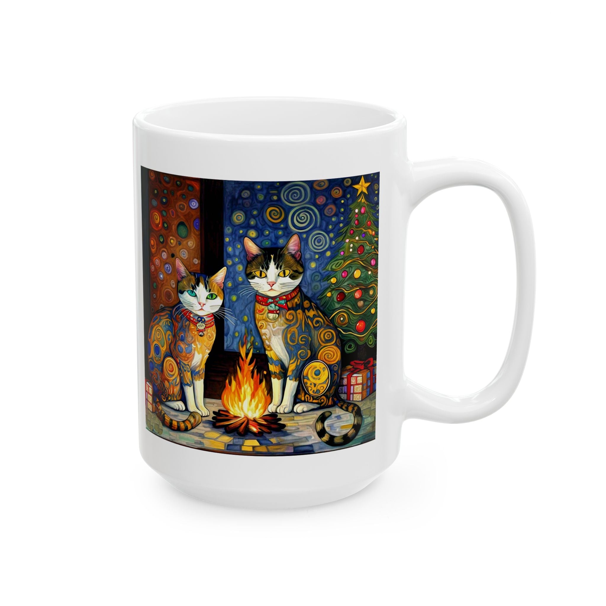 Mug - Colorful Christmas Cats Yule Fire Klimt Style