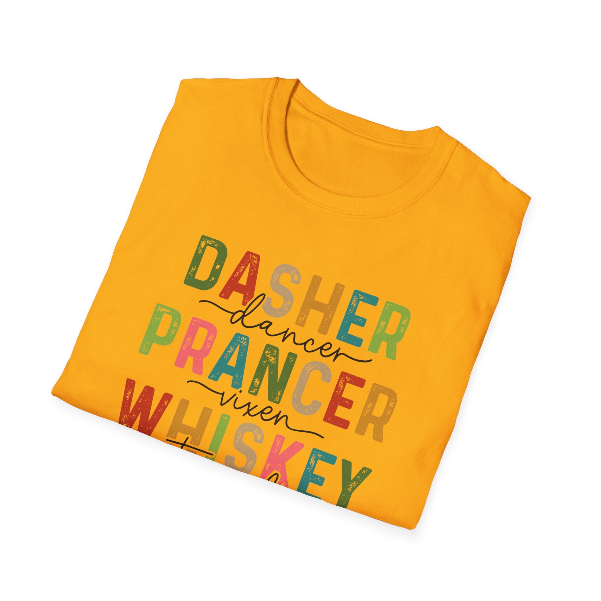 Holiday Reindeer Alcohol Unisex T-Shirt - Dasher Dancer Prancer Vixen Whiskey Tequila Vodka Blitzen