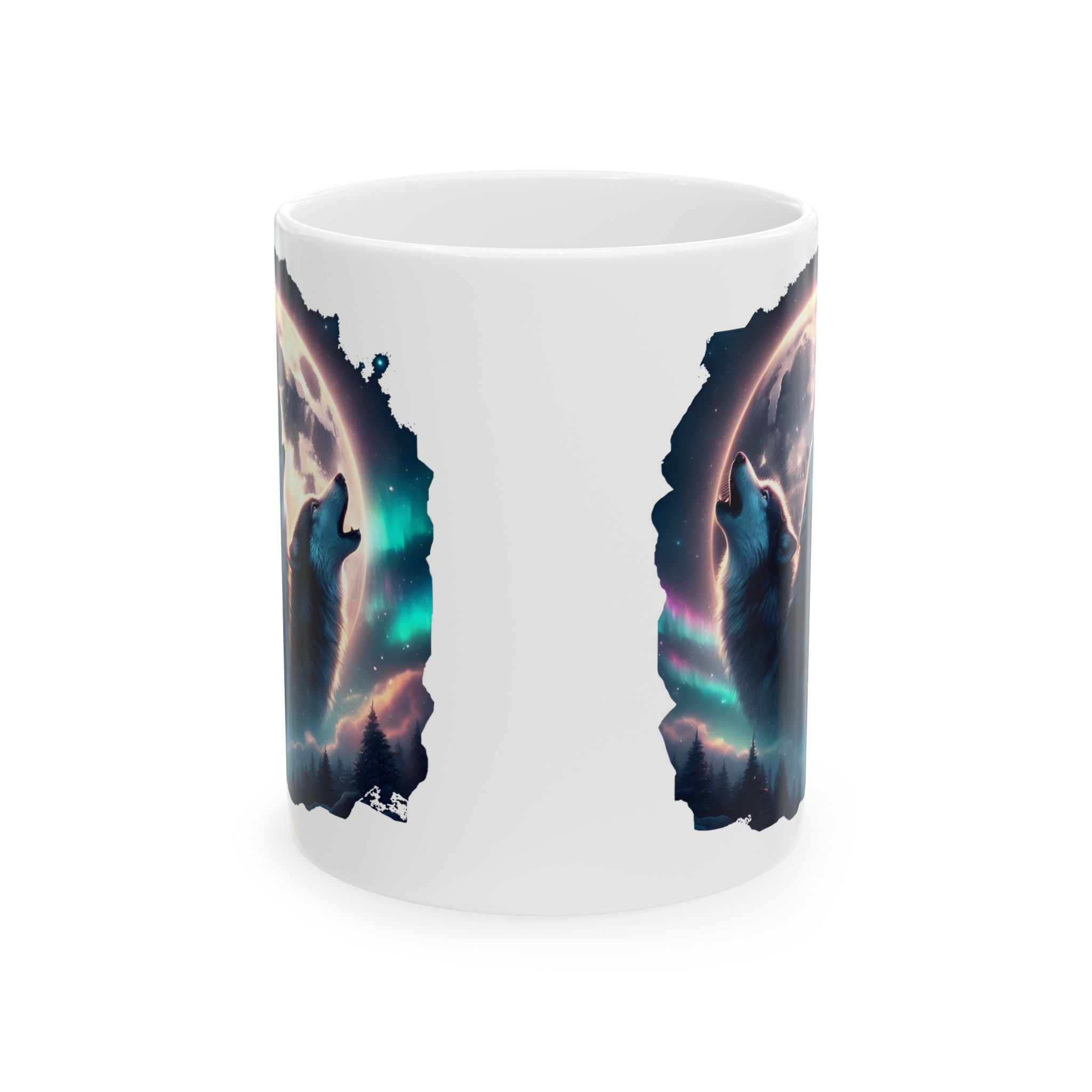 Wolf Howling, Mountains, Moonlight Ceramic Mug (11oz, 15oz)
