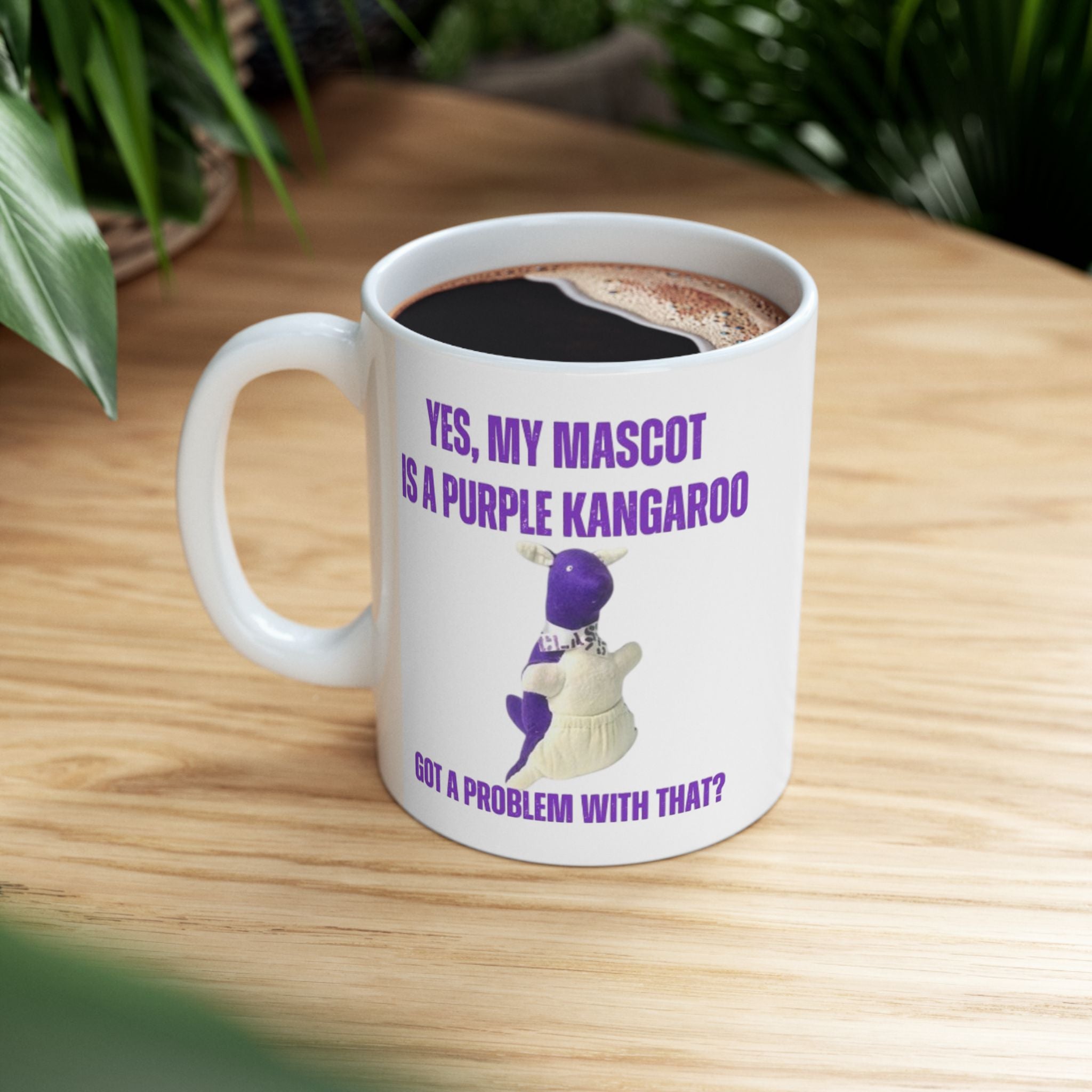 Purple Kangaroo Mascot Ceramic Mug – Quirky Fun for Every Sip! Fun Gift for Friends, Humor Mug, Unique Coffee Cup for Celebrations, Quirky Drinkware, Office Humor