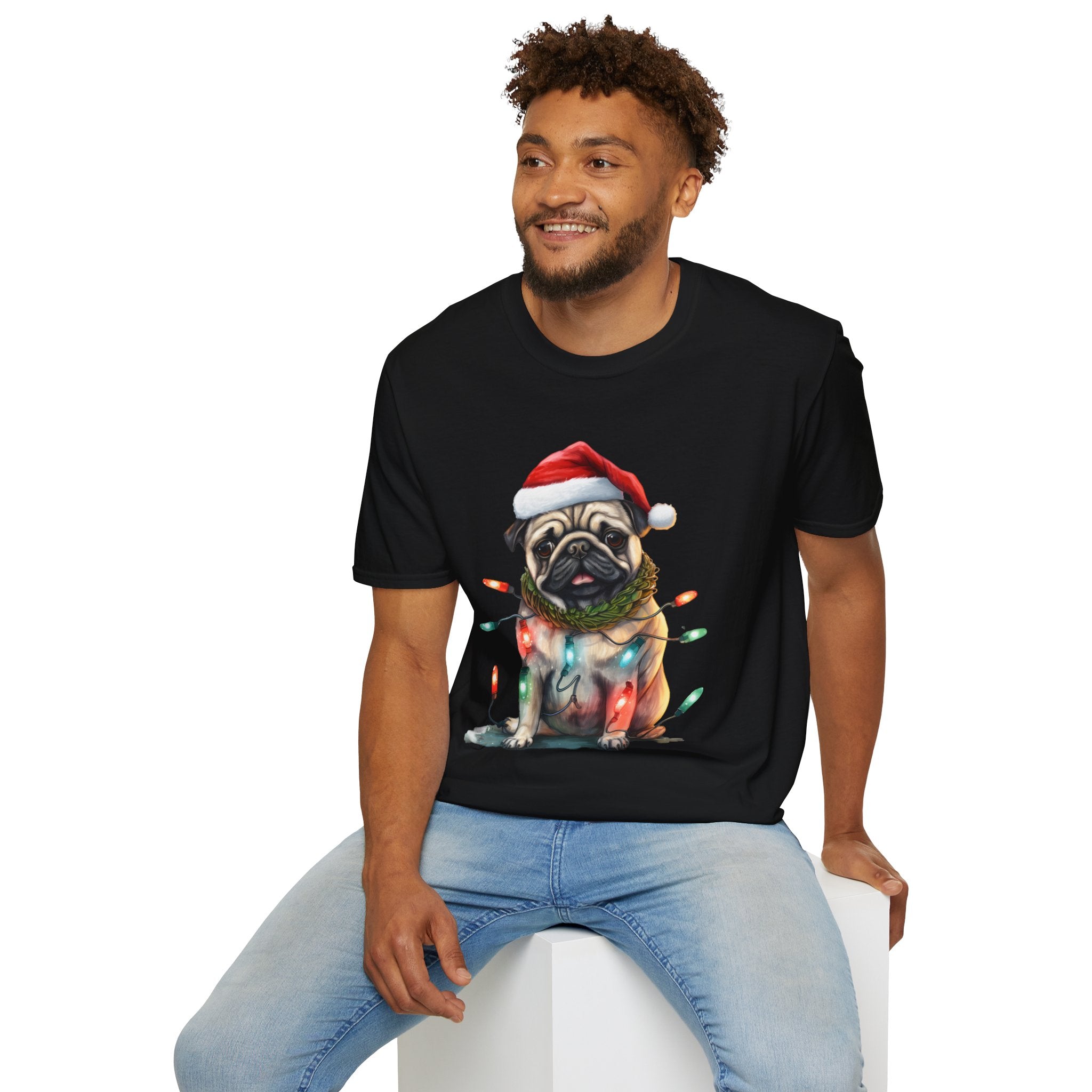 Christmas Pug wearing lights T-Shirt
