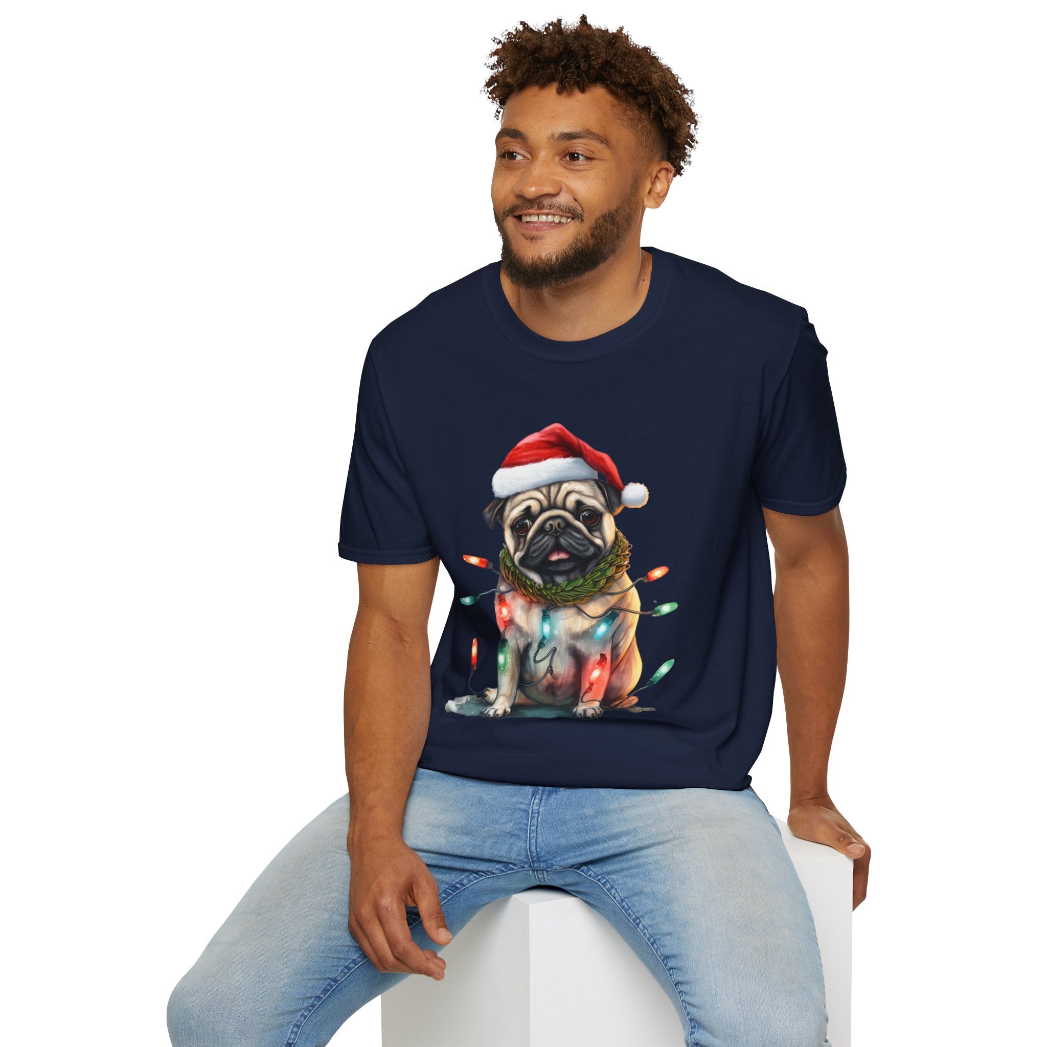 Christmas Pug wearing lights T-Shirt