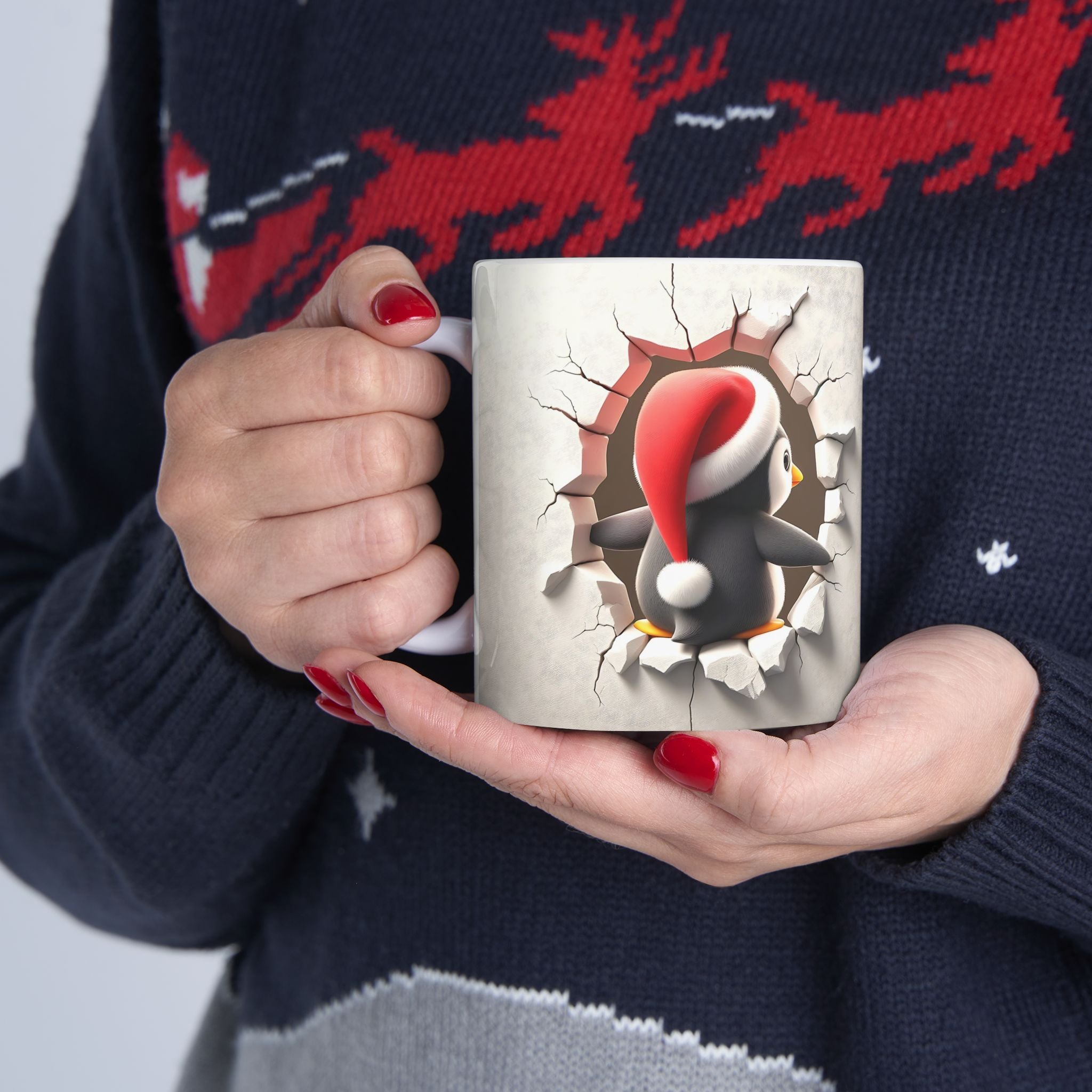 Funny Christmas Penguin Mug 3-D
