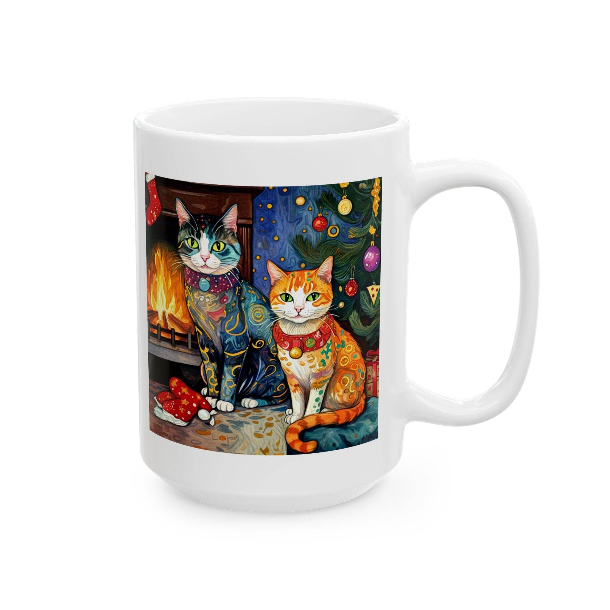 Mug - Colorful Christmas Cats Klimt Style