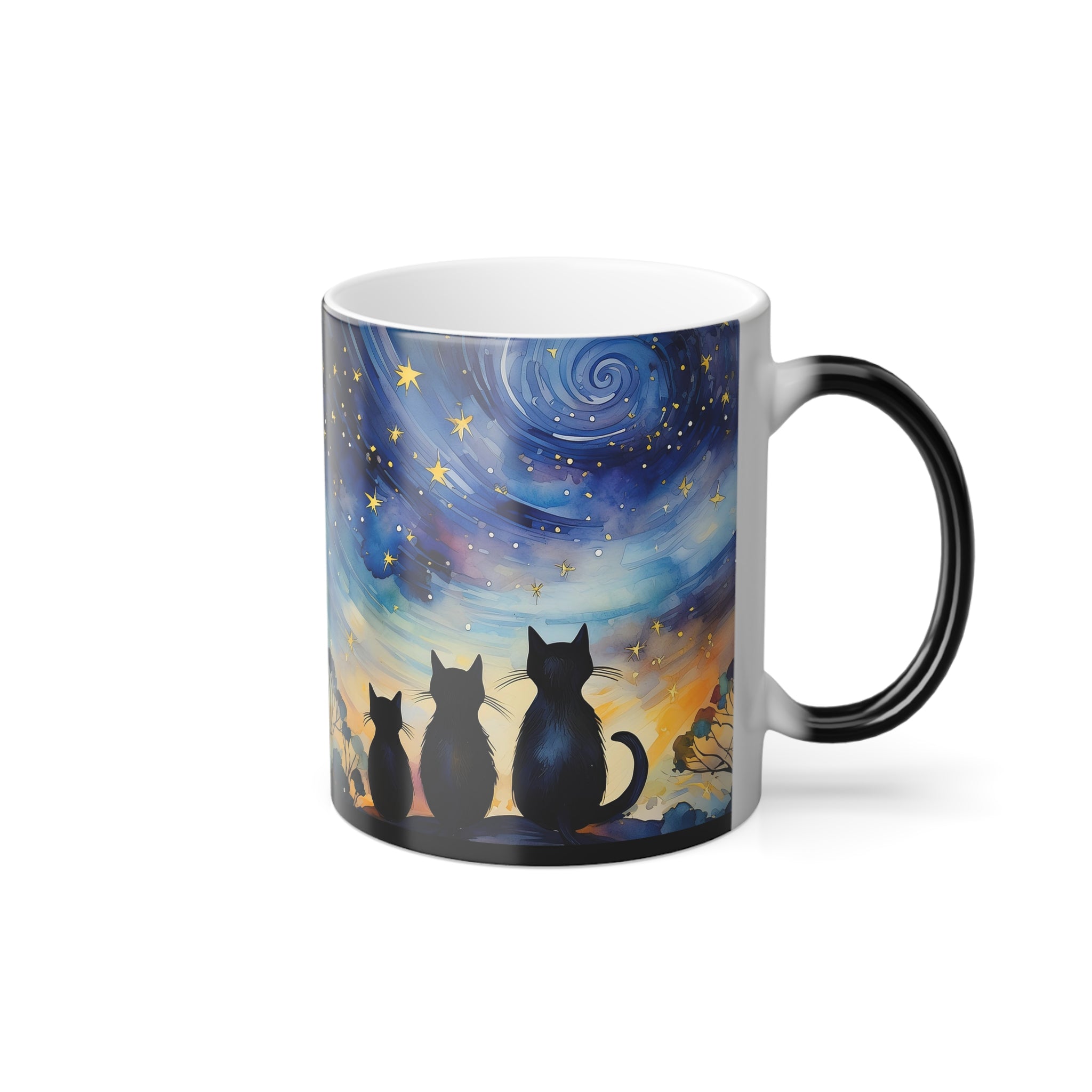 Three Black Cats Magic Mug – Color Changing Starry Night Coffee Cup (11oz)