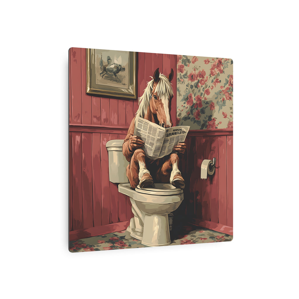 Metal Art Sign - Bathroom Humor Horse Reading Newspaper on the Toilet
