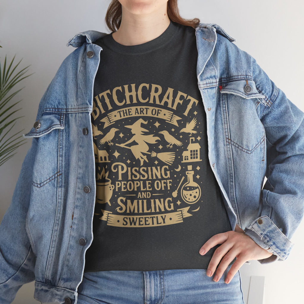 Bitchcraft Unisex Heavy Dark Cotton Tee | Witchy Humor T-shirt, Gift for Witches, Halloween Apparel, Spooky Season Top, Funny Witch Shirt