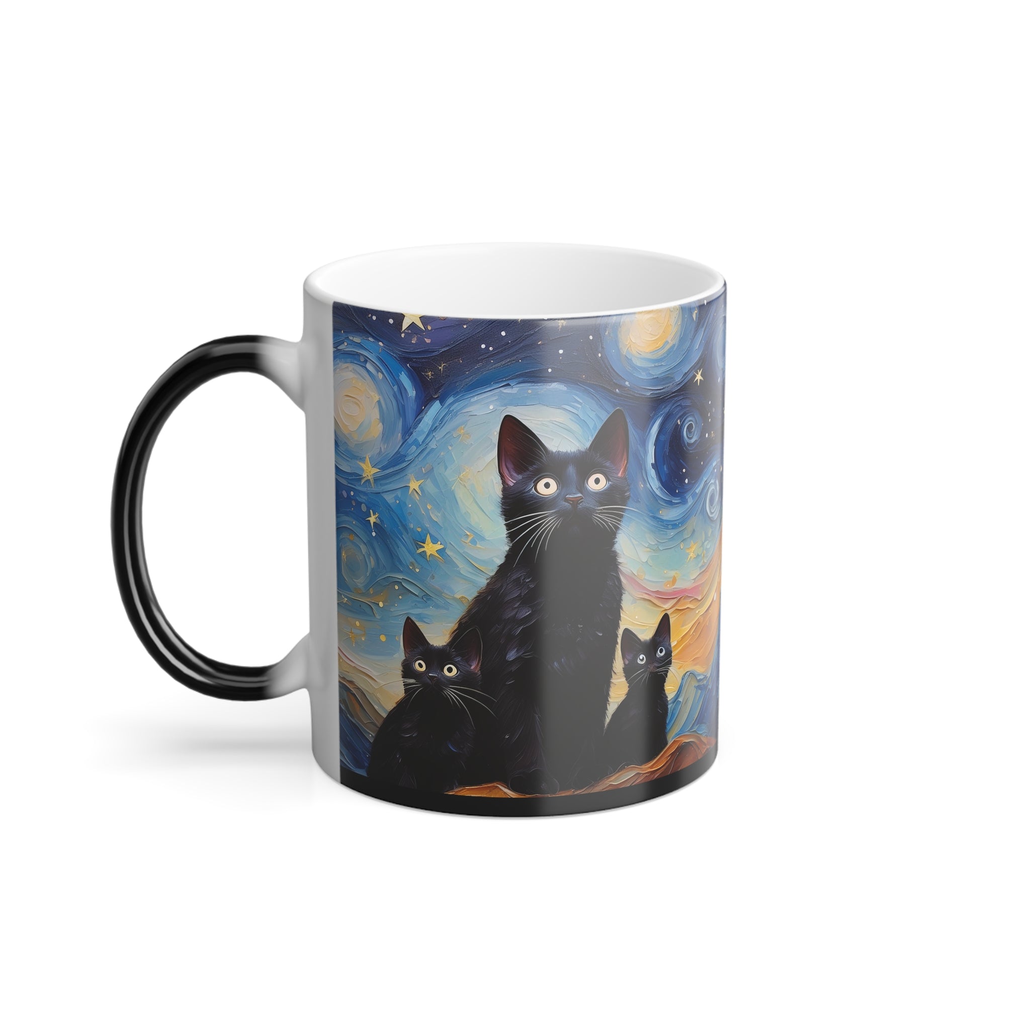 Three Black Cats Magic Mug – Color Changing Starry Night Coffee Cup (11oz)
