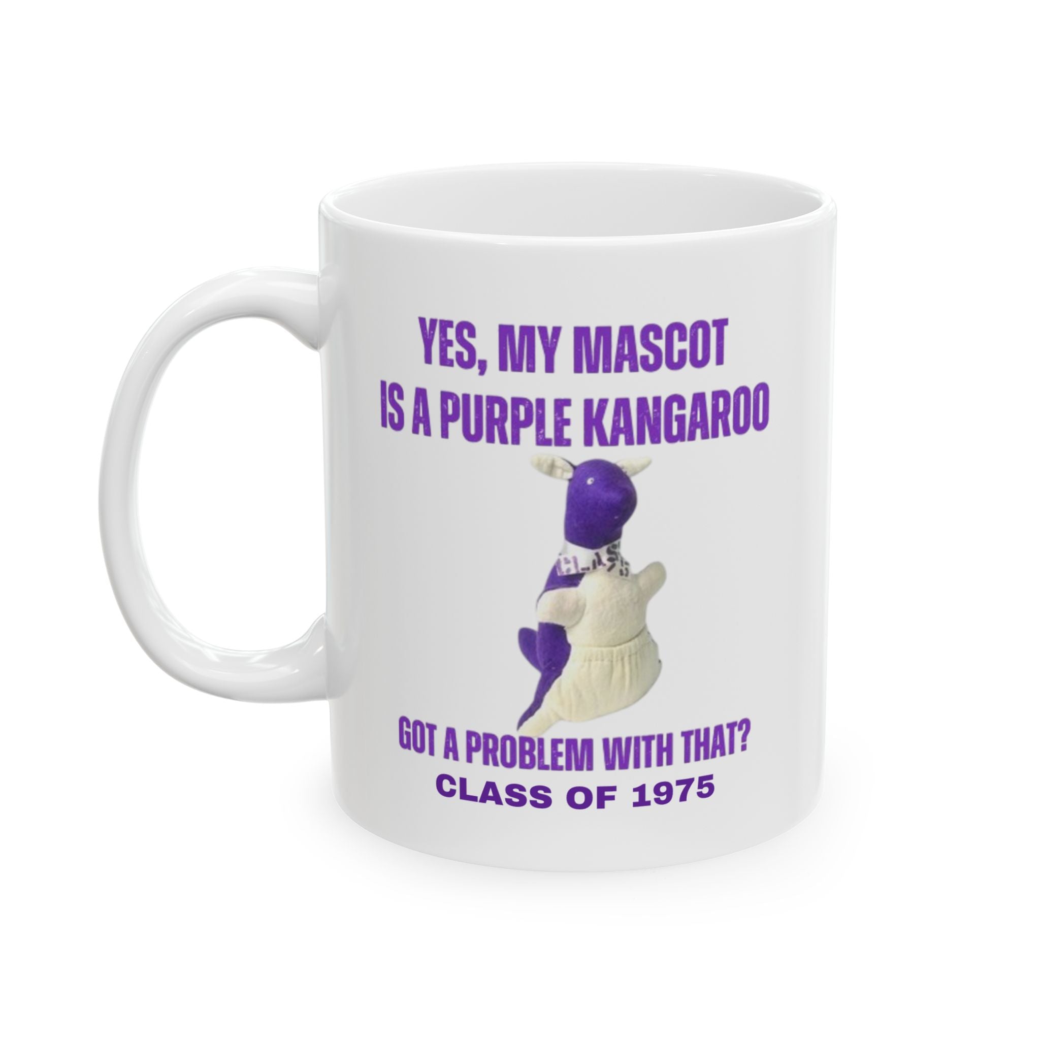 LWHS 1975 Purple Kangaroo Mascot Ceramic Mug – A Fun, Quirky Tribute to Your KANGS Spirit! Fun Gift for Friends, Humor Mug, Unique Coffee Cup for Celebrations, Quirky Drinkware, Office Humor