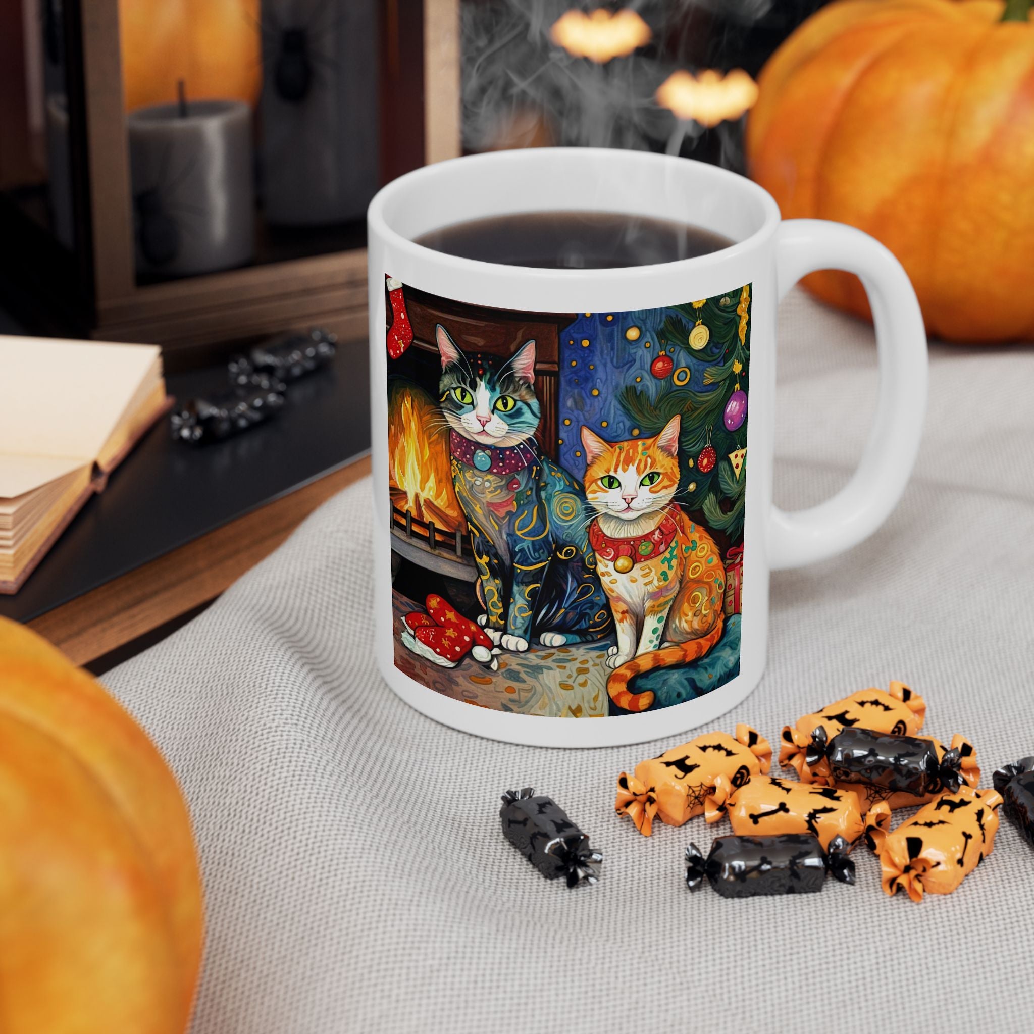Mug - Colorful Christmas Cats Klimt Style
